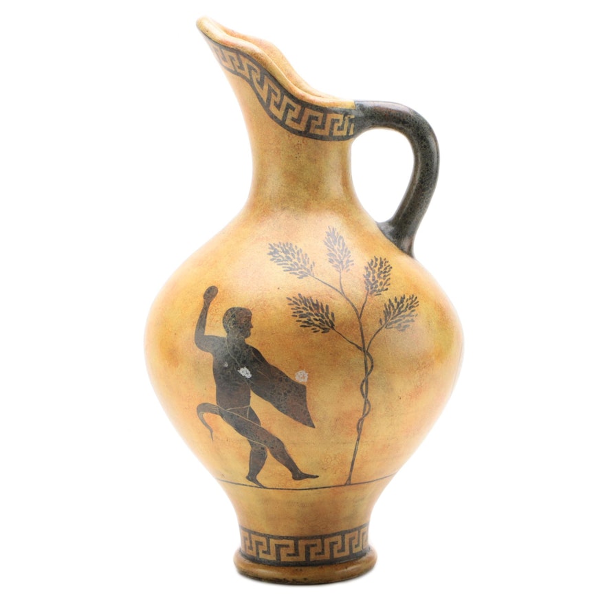 Maitland-Smith Hand-Painted Ewer with Greek Motif, Late 20th Century