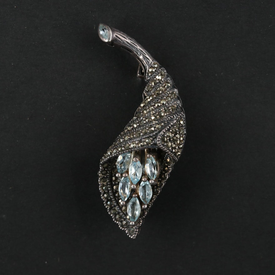 Sterling Silver Topaz and Marcasite Articulating Brooch