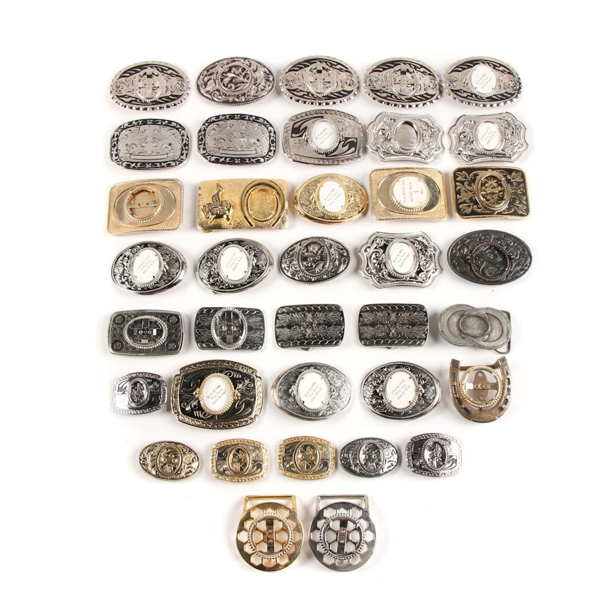 Belt Buckles Including Southwestern and Equestrian in Gold Tone and Silver Tone