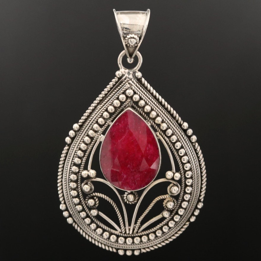 Sterling Silver Corundum Wirework Granulation Pendant