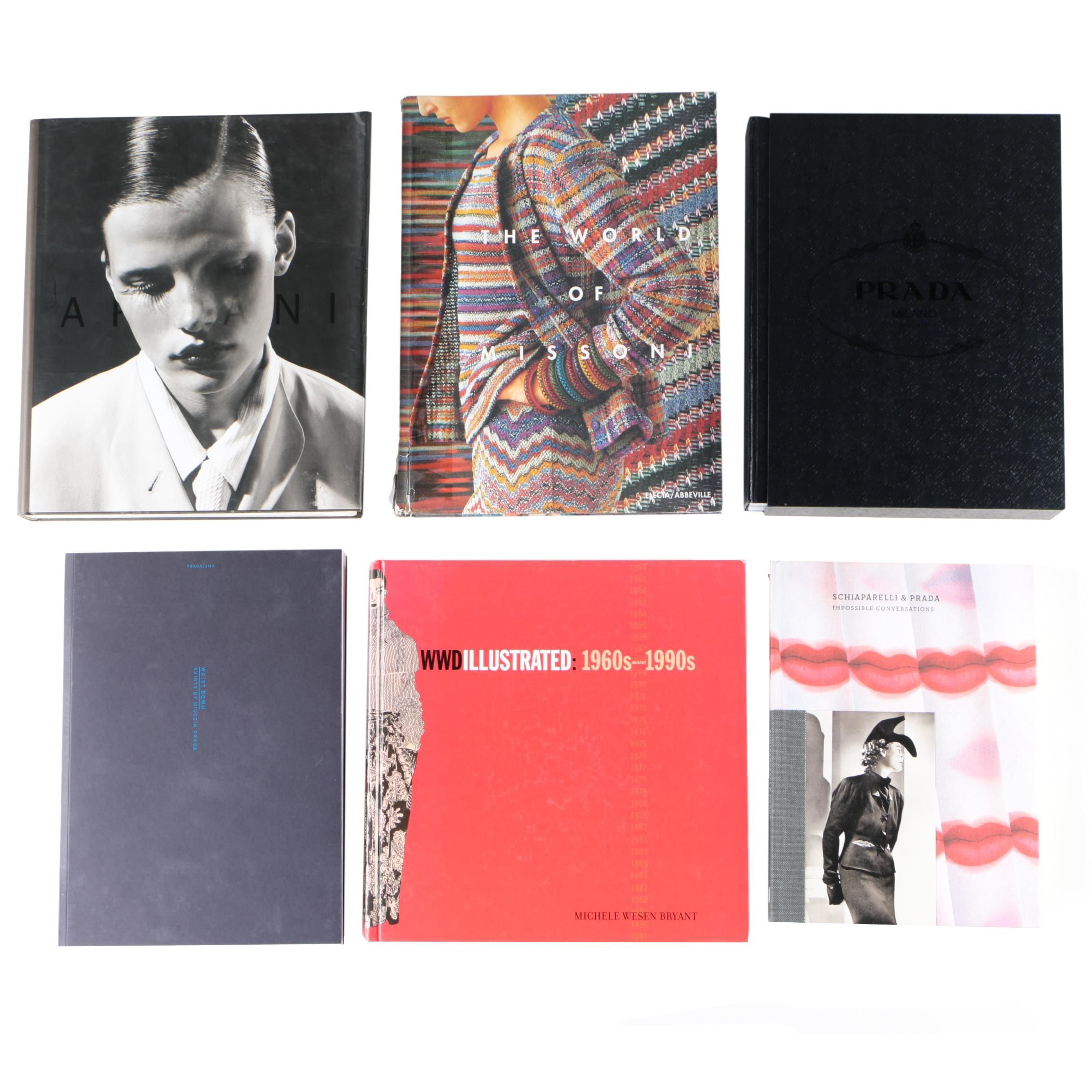 Haute Couture Fashion Books Including Armani, Prada, and Schiaparelli
