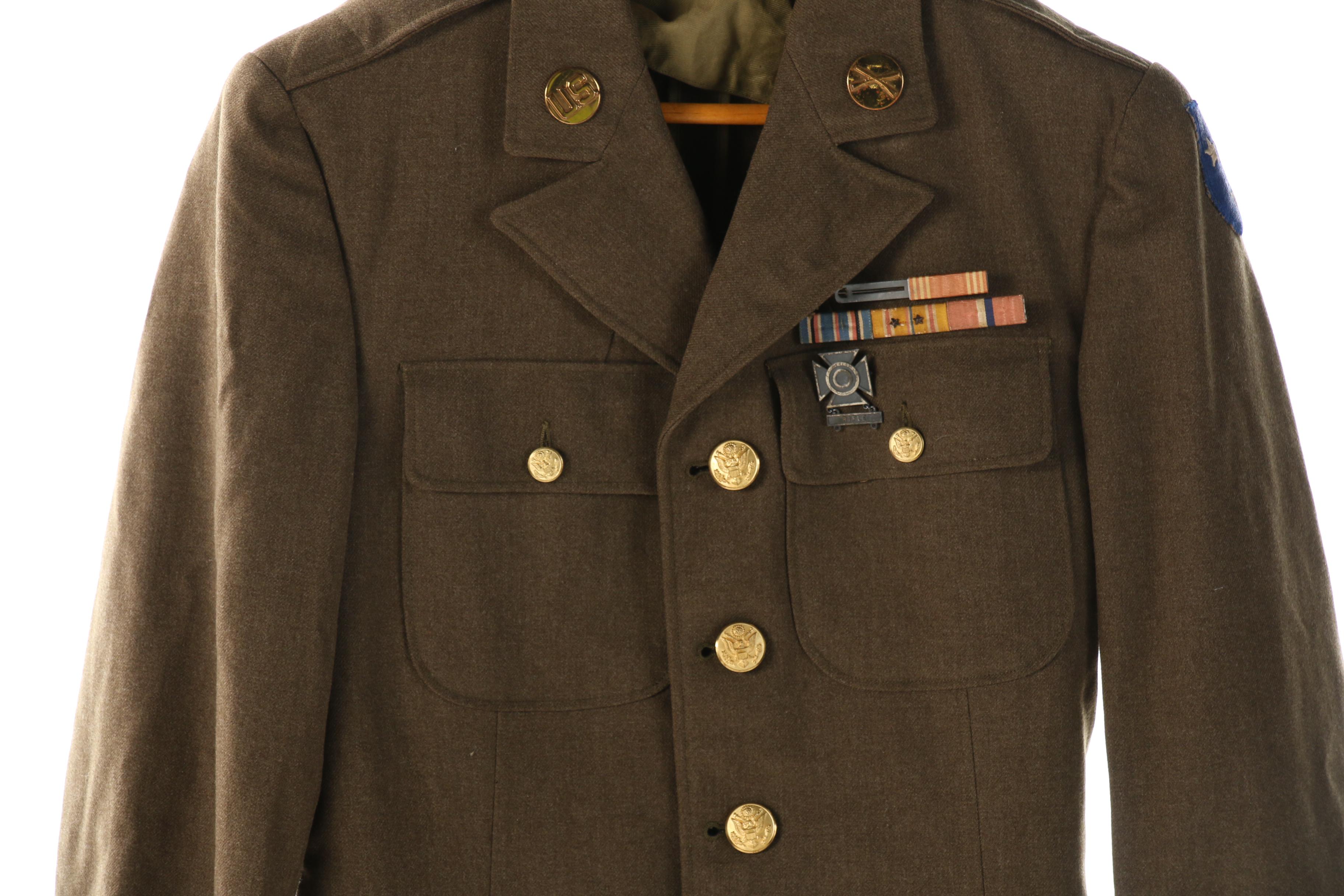 WWII Era Decorated Army Uniform Including Hat, Belt and Tie