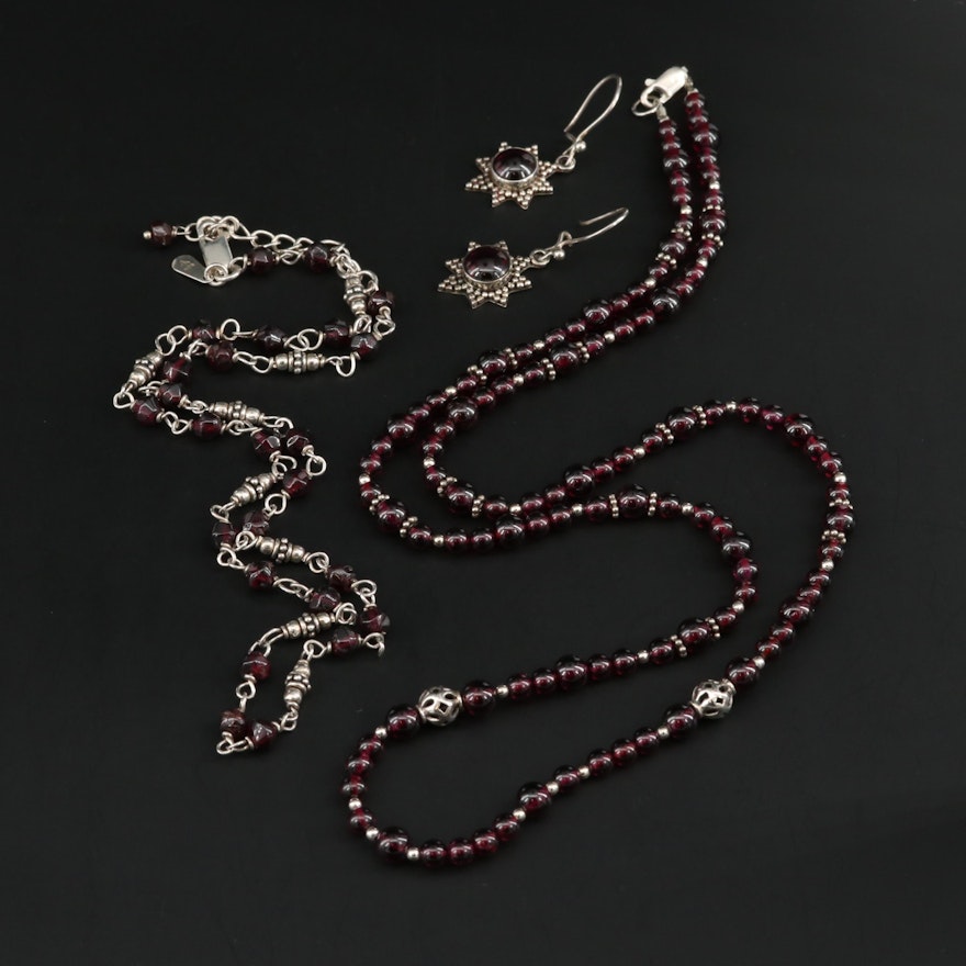 Sterling Silver Garnet Necklaces and Earrings Including Silpada