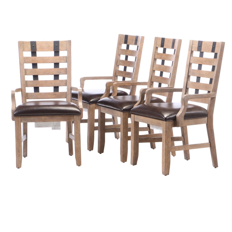 Industrial Style Pickled Finish Upholstered Dining Chairs, Contemporary
