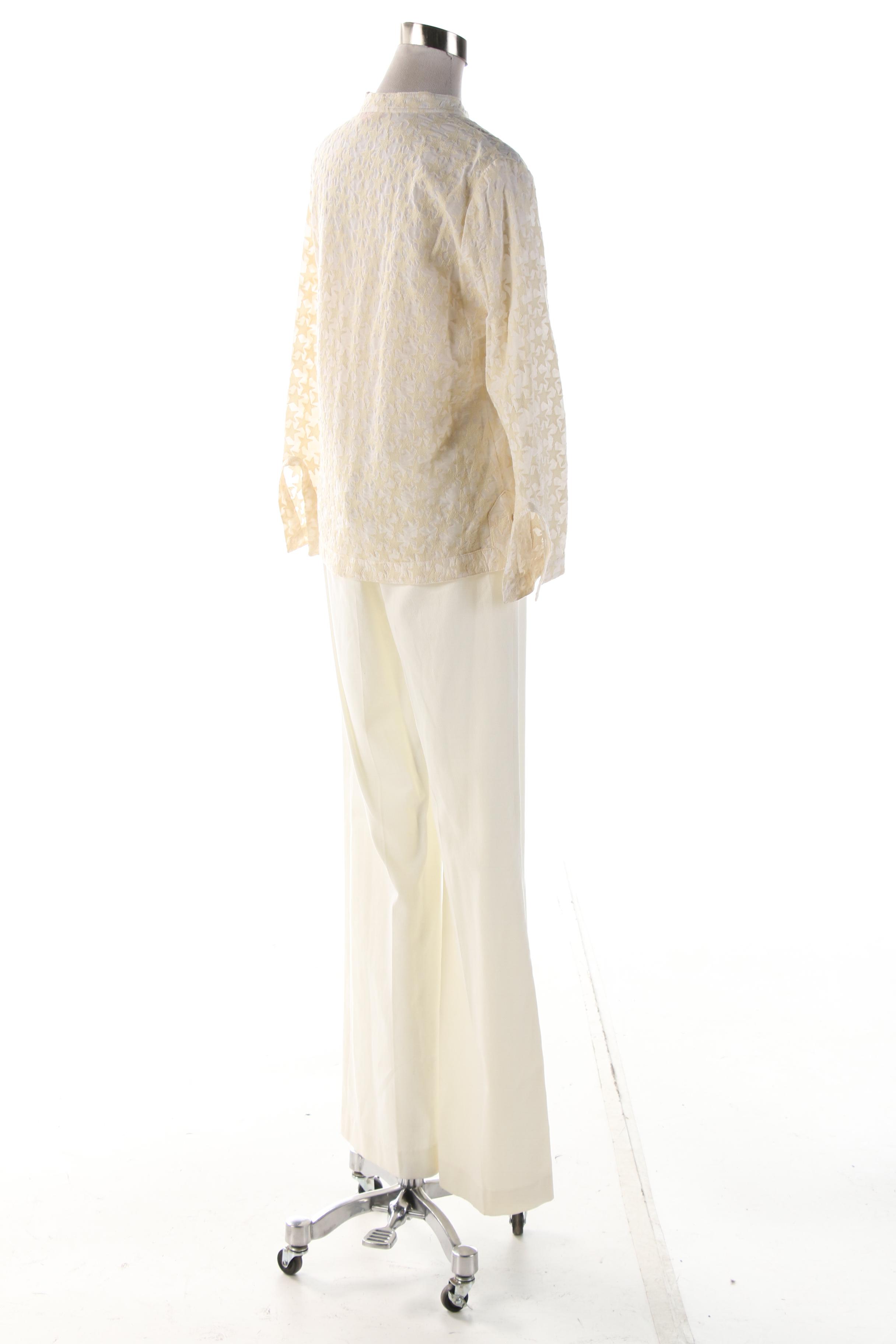 Tory Burch Off-White Star Embroidered Tunic and Wide Leg Trousers