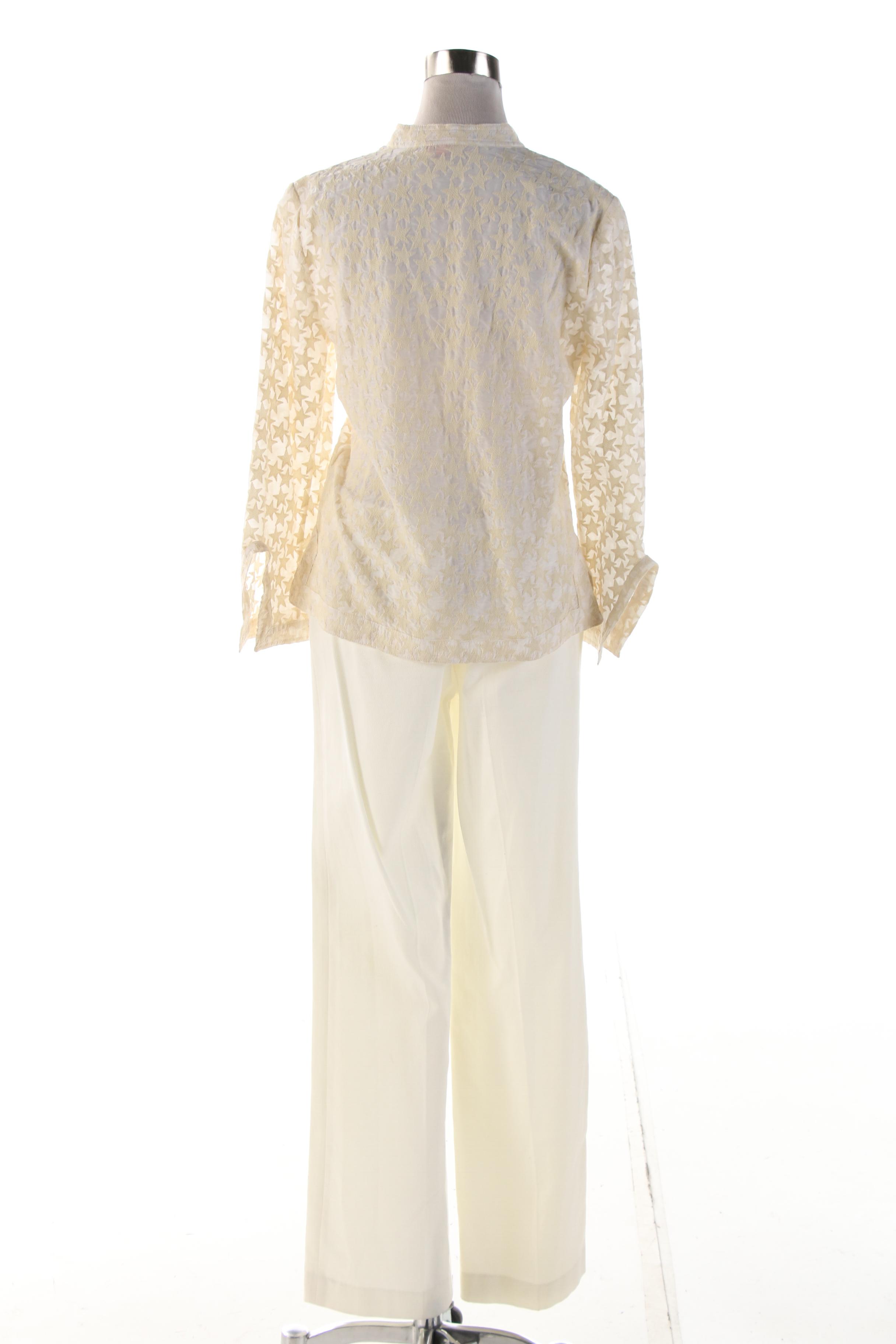 Tory Burch Off-White Star Embroidered Tunic and Wide Leg Trousers