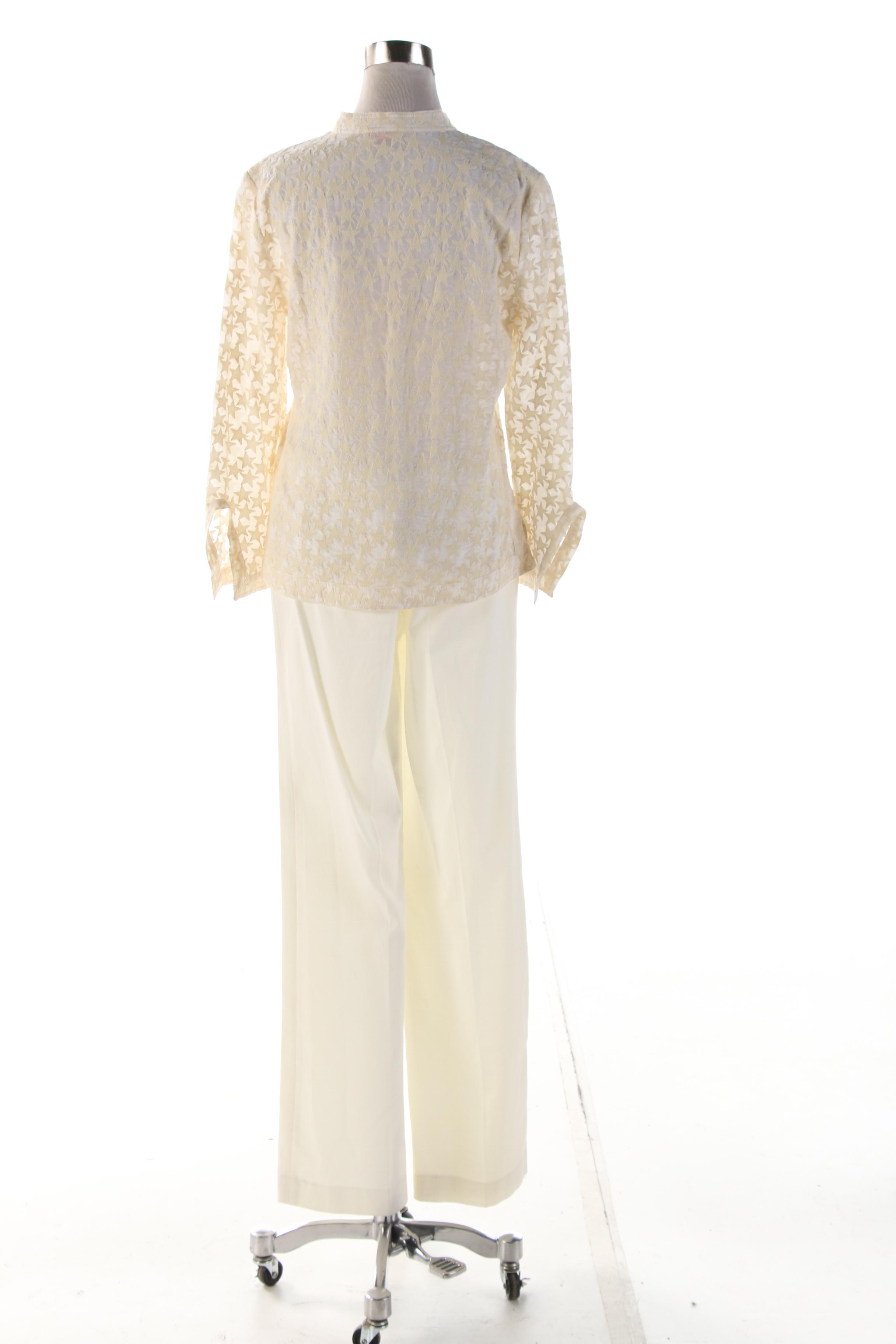 Tory Burch Off-White Star Embroidered Tunic and Wide Leg Trousers