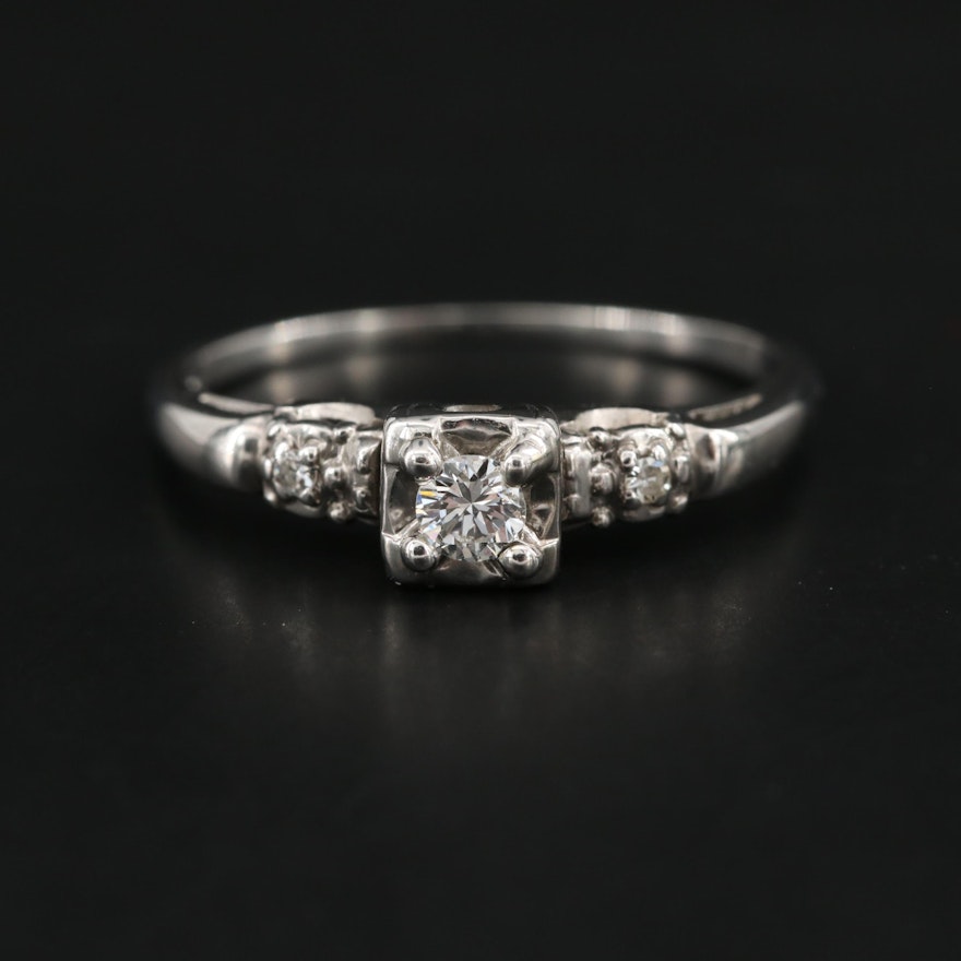 Vintage 14K White Gold Diamond Ring