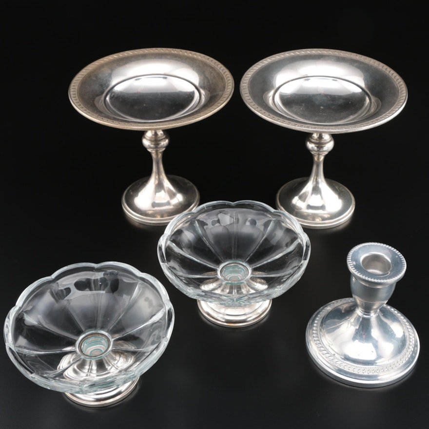 Quaker Silver and Fina Weighted Sterling Compotes with a Candle Holder, 1926-59