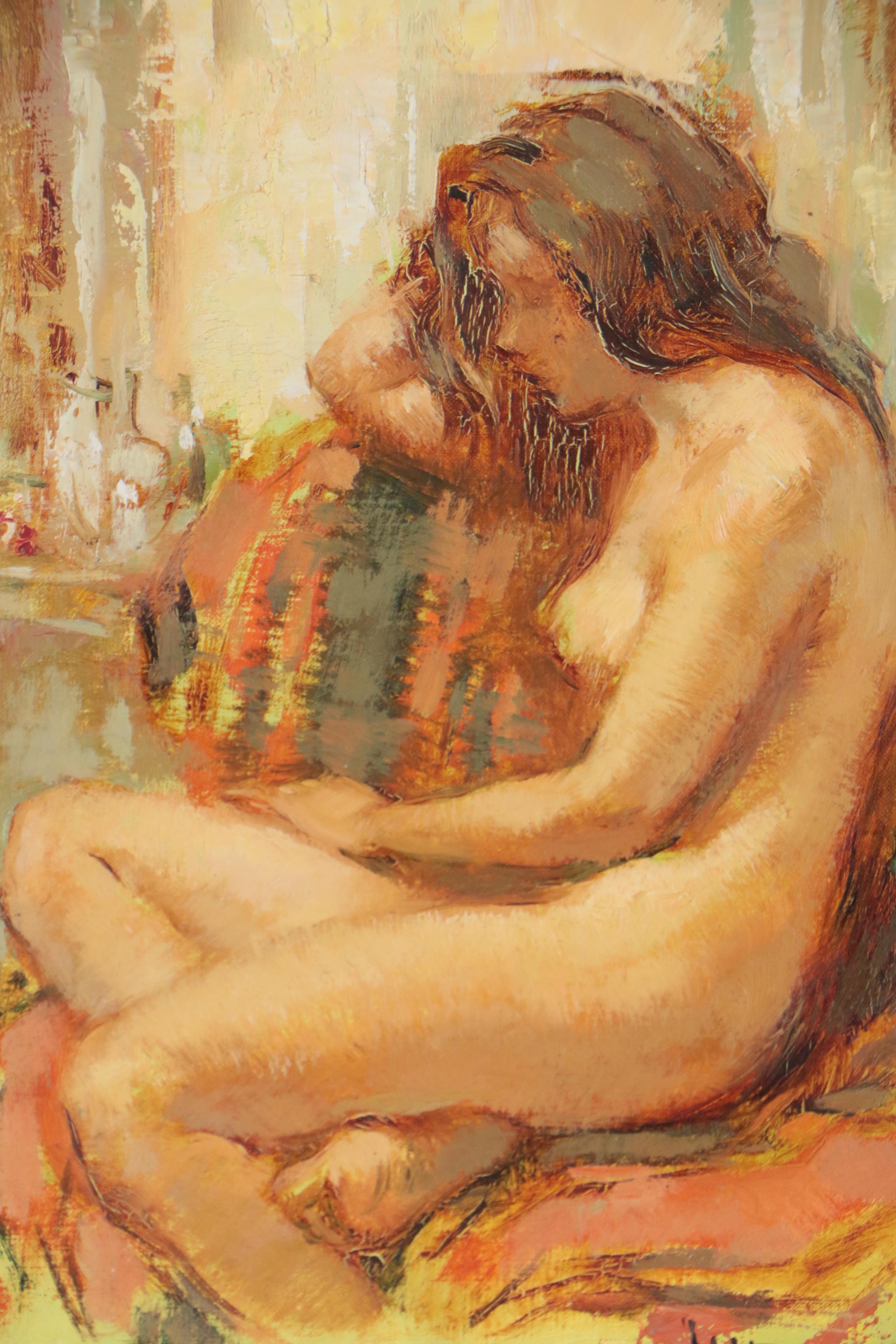 Maryse Ducaire-Rogue Seated Nude Figure Oil Painting