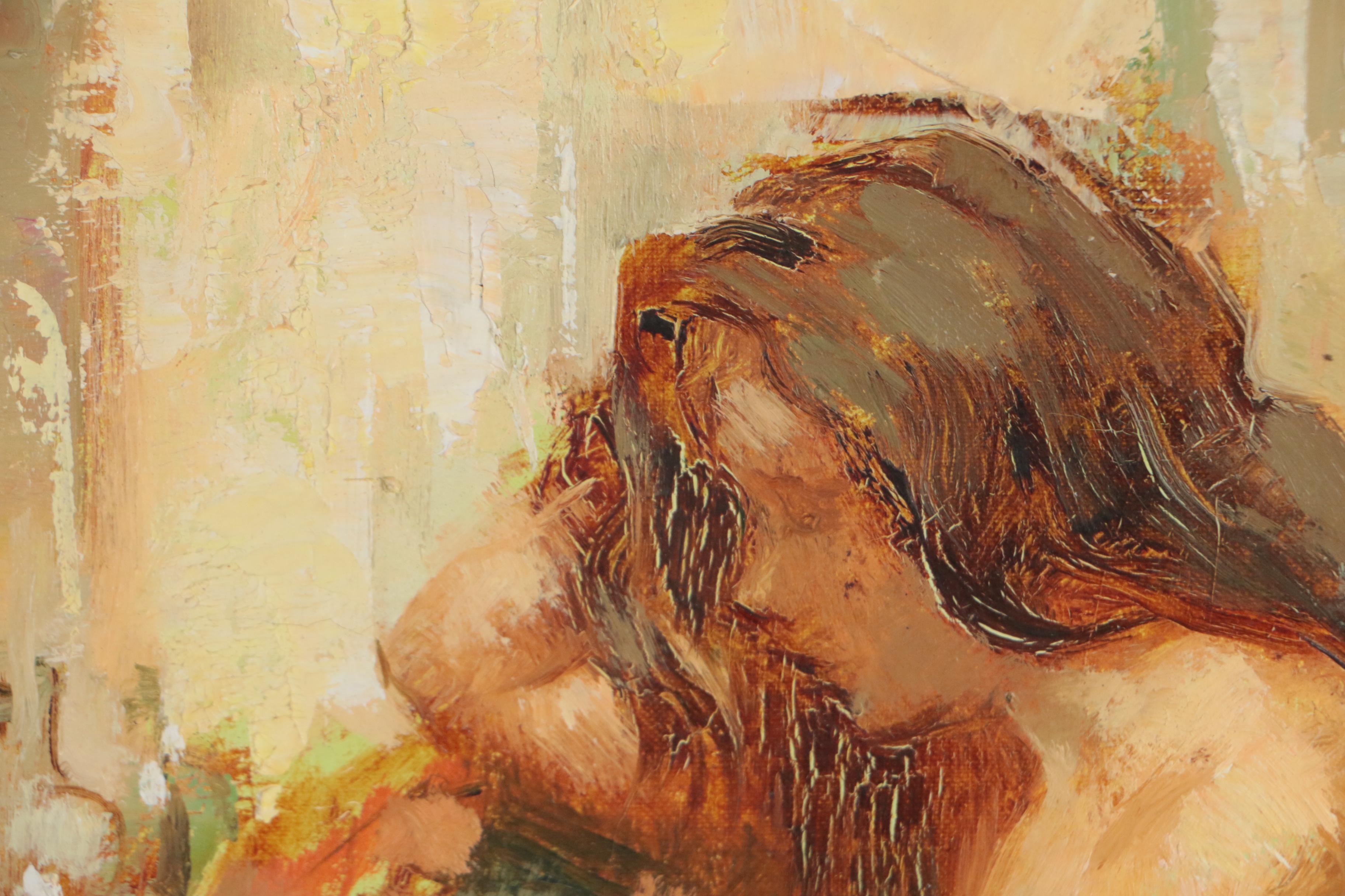 Maryse Ducaire-Rogue Seated Nude Figure Oil Painting