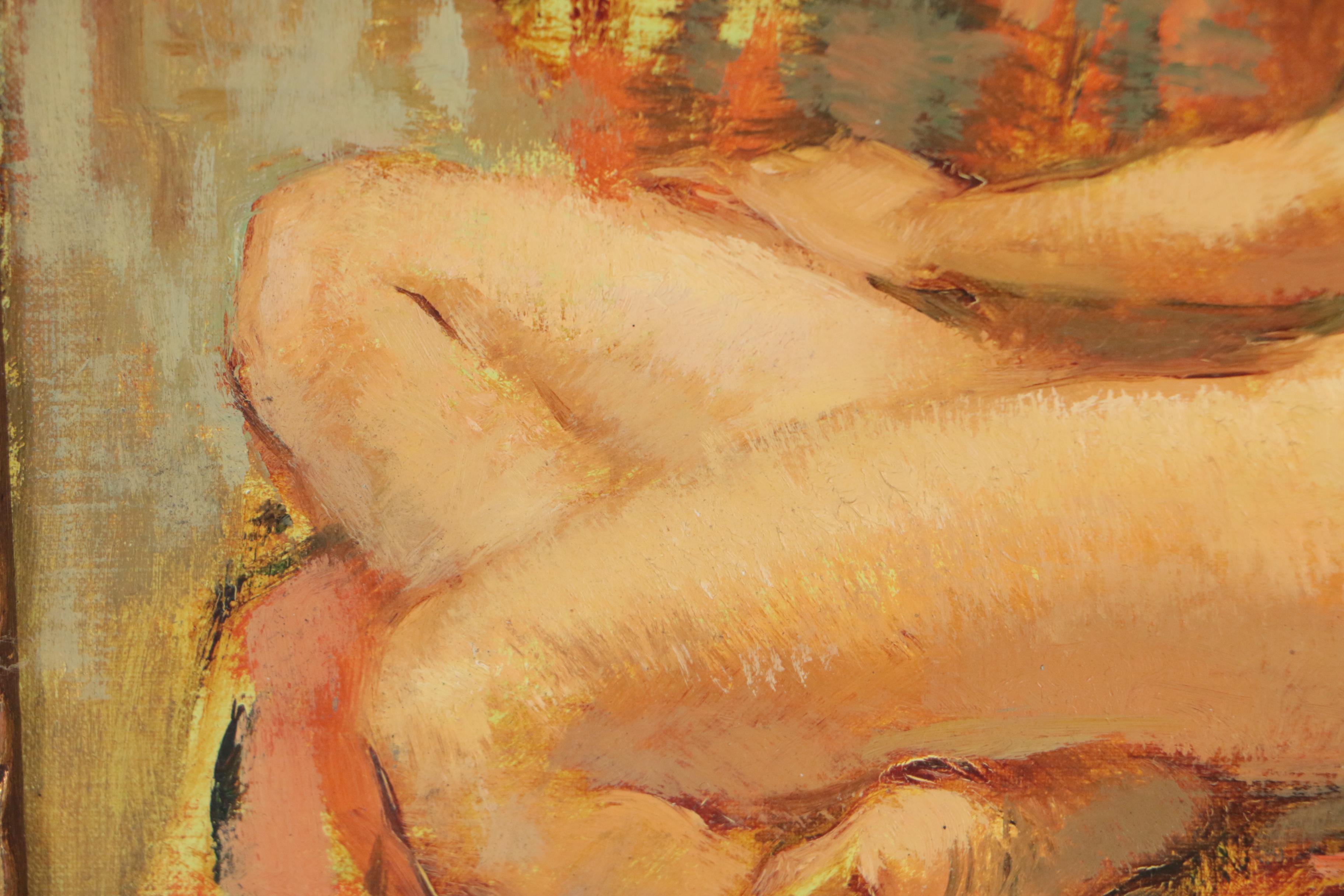 Maryse Ducaire-Rogue Seated Nude Figure Oil Painting