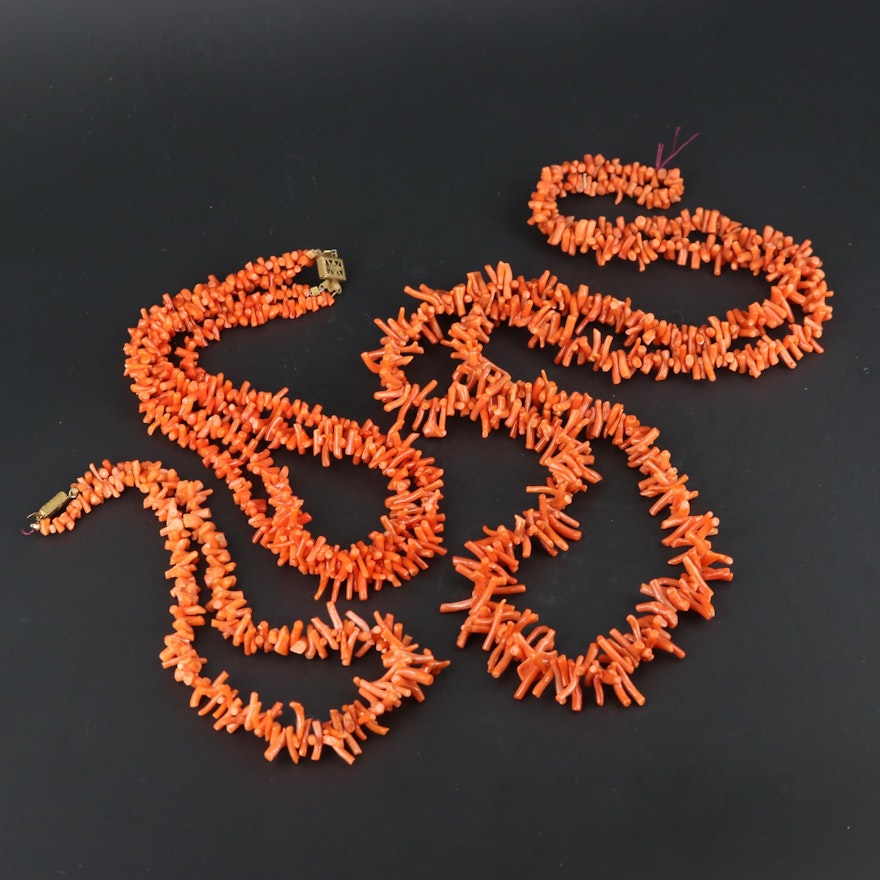 Single and Double Strand Coral Necklaces Featuring One Endless