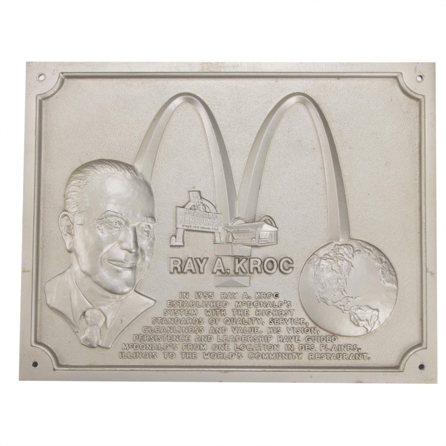 McDonald's Ray A. Kroc Embossed Metal Wall Plaque, circa 1983