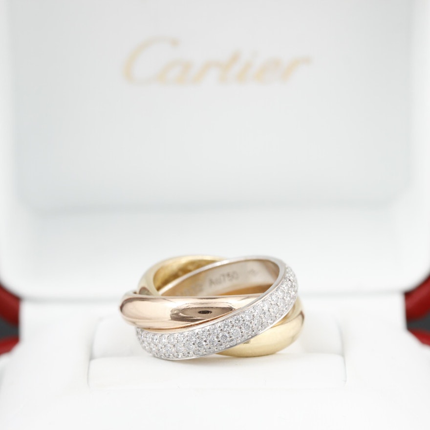 Cartier "Classic Trinity" 18K Tri-Color Ring with Pavé 1.42 CTW Diamonds