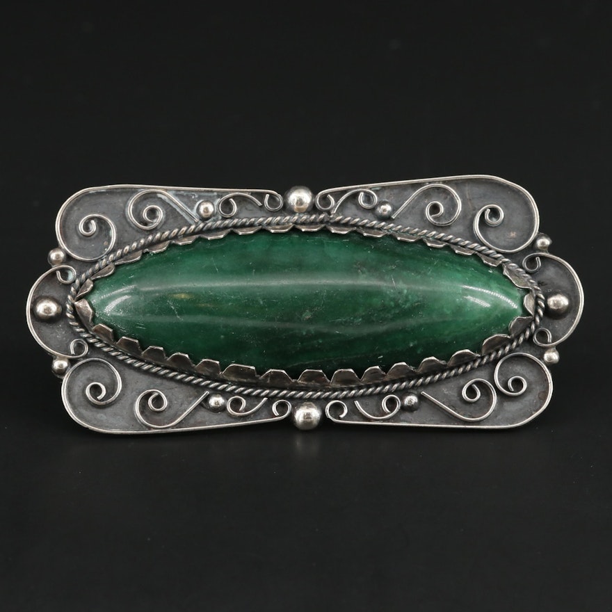 Sterling Silver Green Quartz Brooch