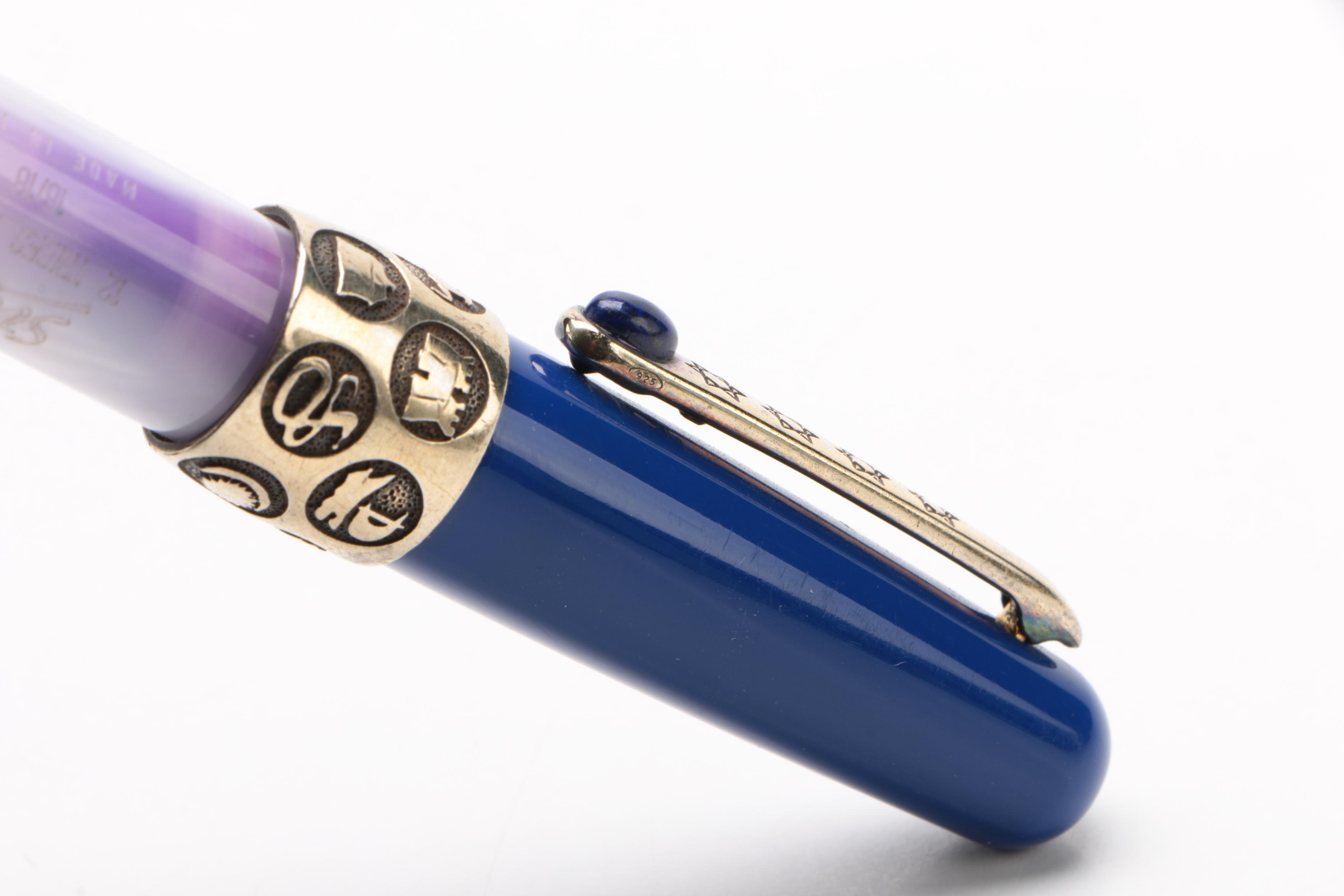 Stipula "12 Tribes of Israel" Fountain Pen with Sterling Clip and Band, 14K Nib