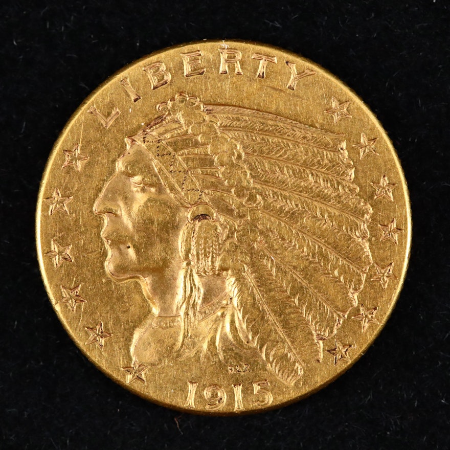 1915 Indian Head $2.50 Quarter Eagle Gold Coin
