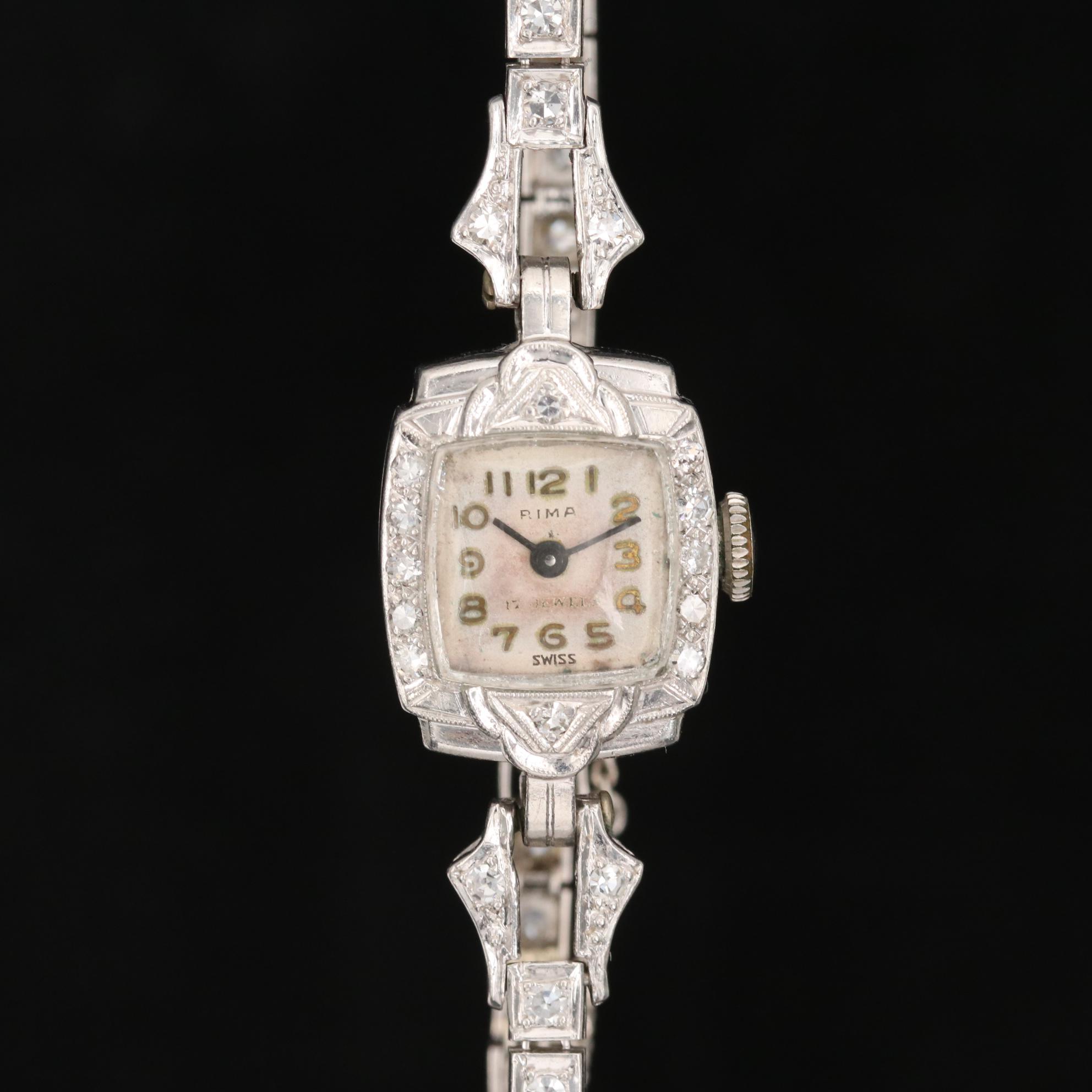 Vintage Rima Platinum 1.11 CTW Diamond Stem Wind Watch