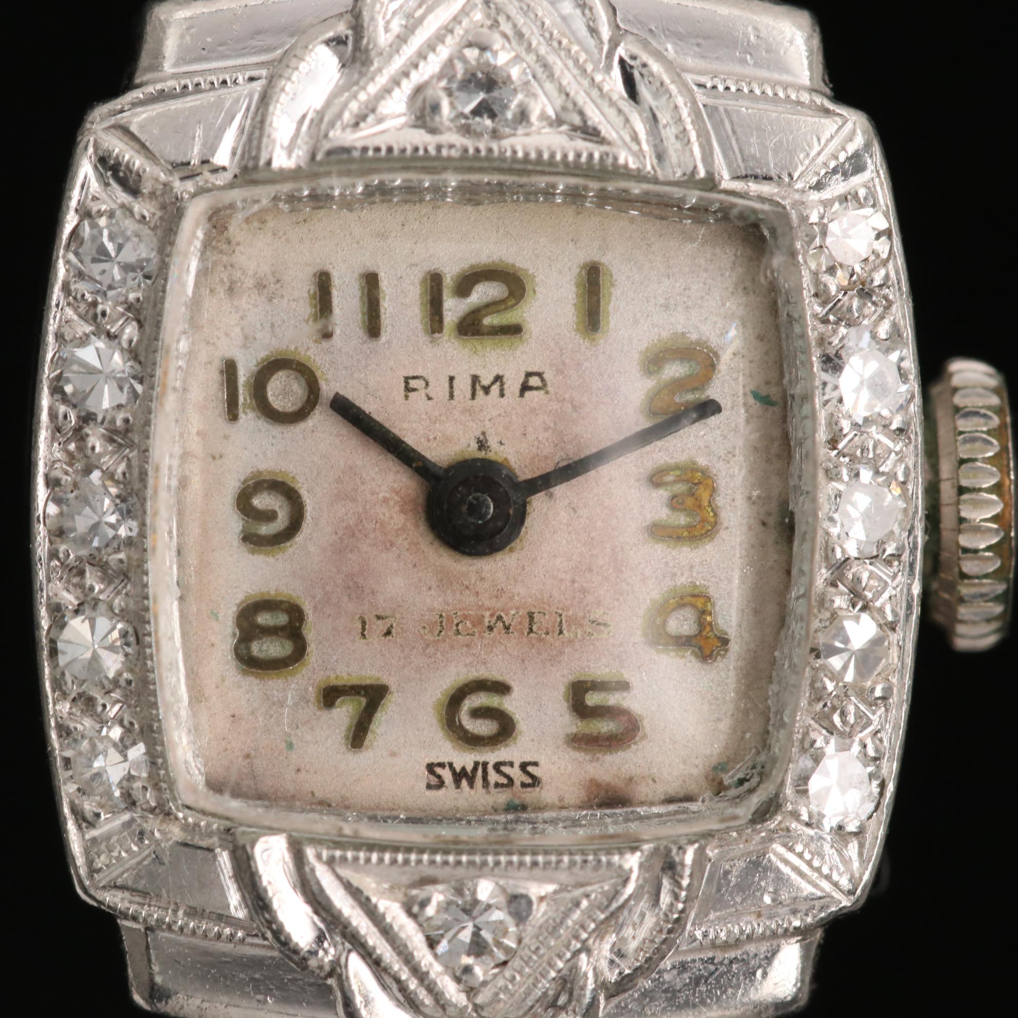 Vintage Rima Platinum 1.11 CTW Diamond Stem Wind Watch