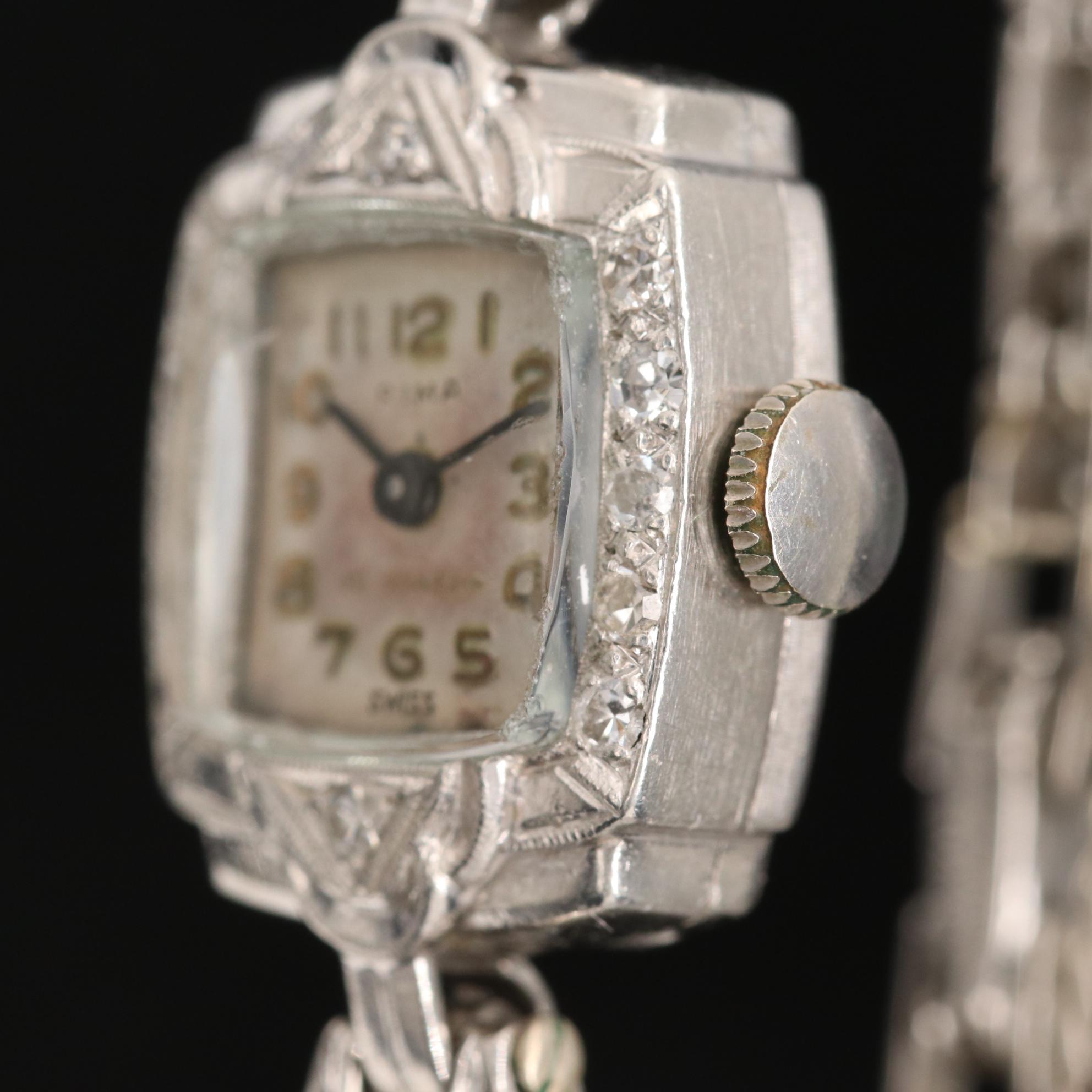 Vintage Rima Platinum 1.11 CTW Diamond Stem Wind Watch