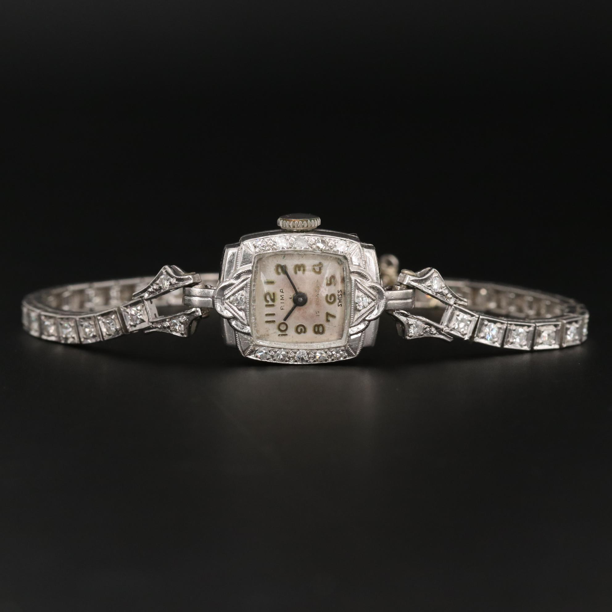 Vintage Rima Platinum 1.11 CTW Diamond Stem Wind Watch