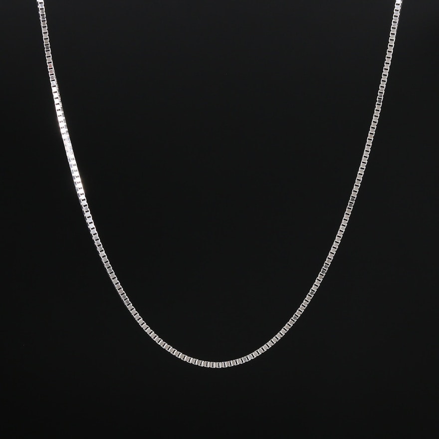 14K White Gold Box Chain Necklace