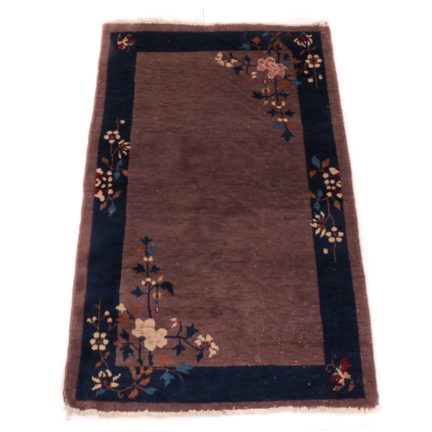 3' x 4'11 Hand-Woven Antique Chinese Art Deco Accent Rug, 1930s