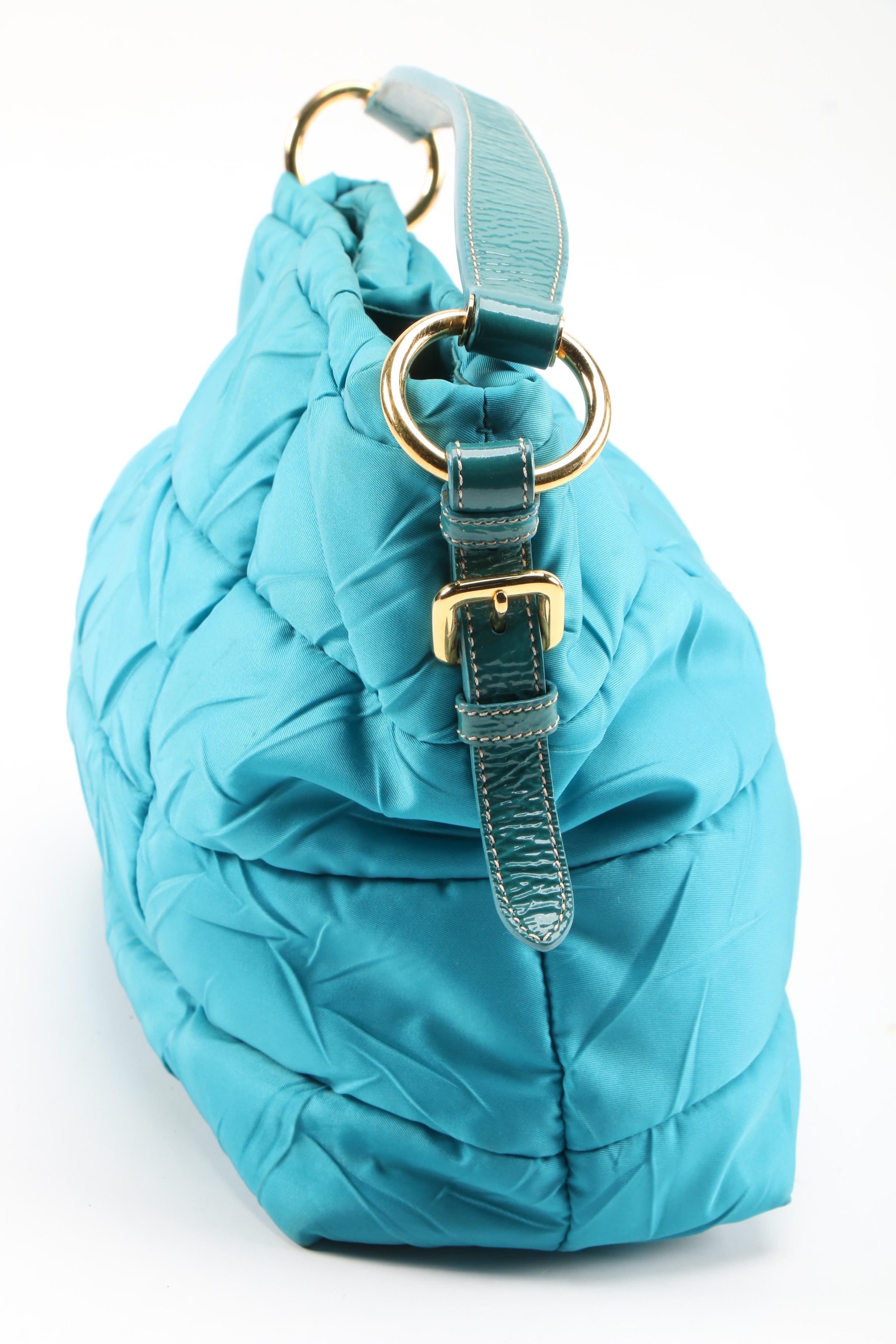 Prada Tessuto Sport Quilted Handbag in Teal Nylon and Patent Leather