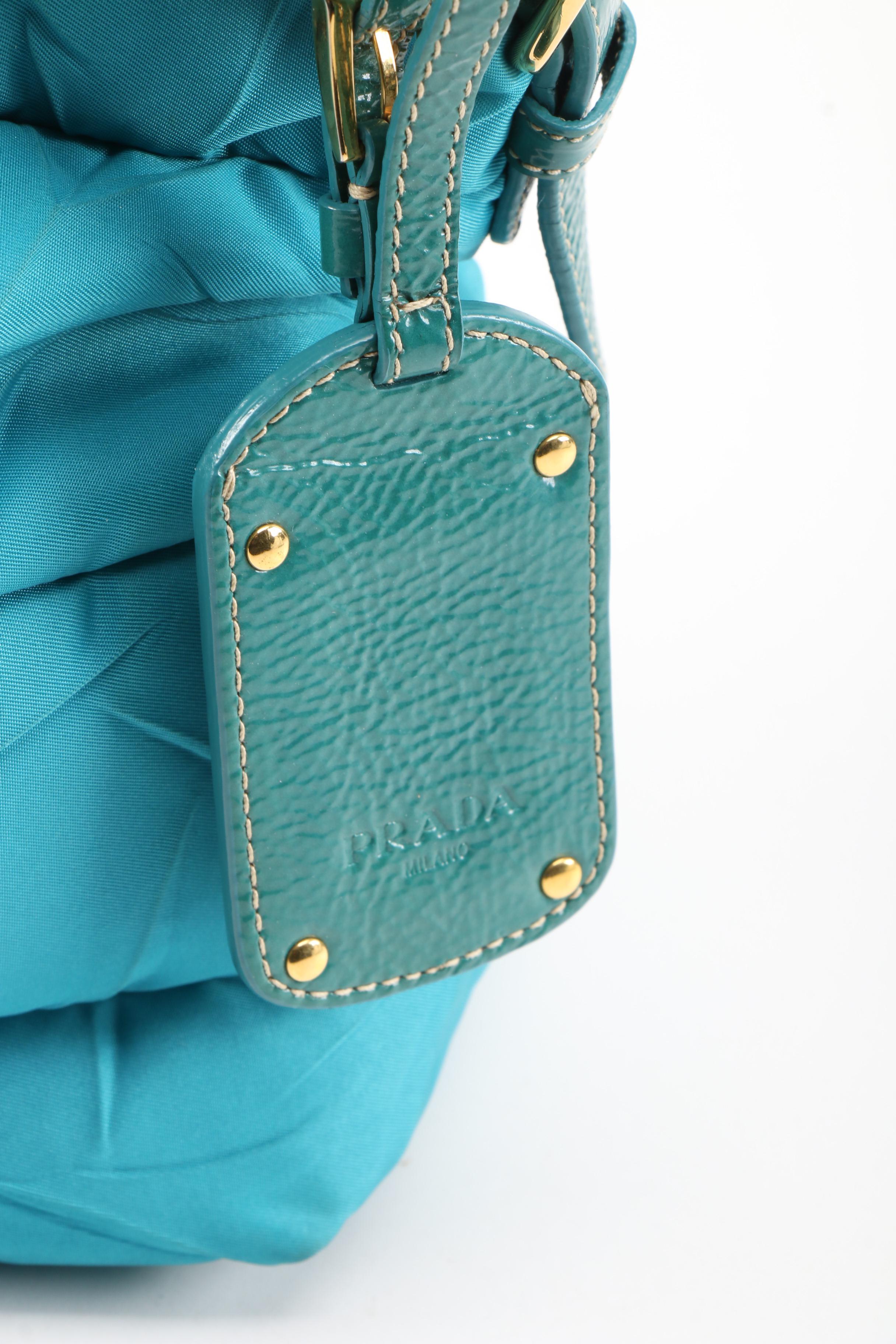 Prada Tessuto Sport Quilted Handbag in Teal Nylon and Patent Leather