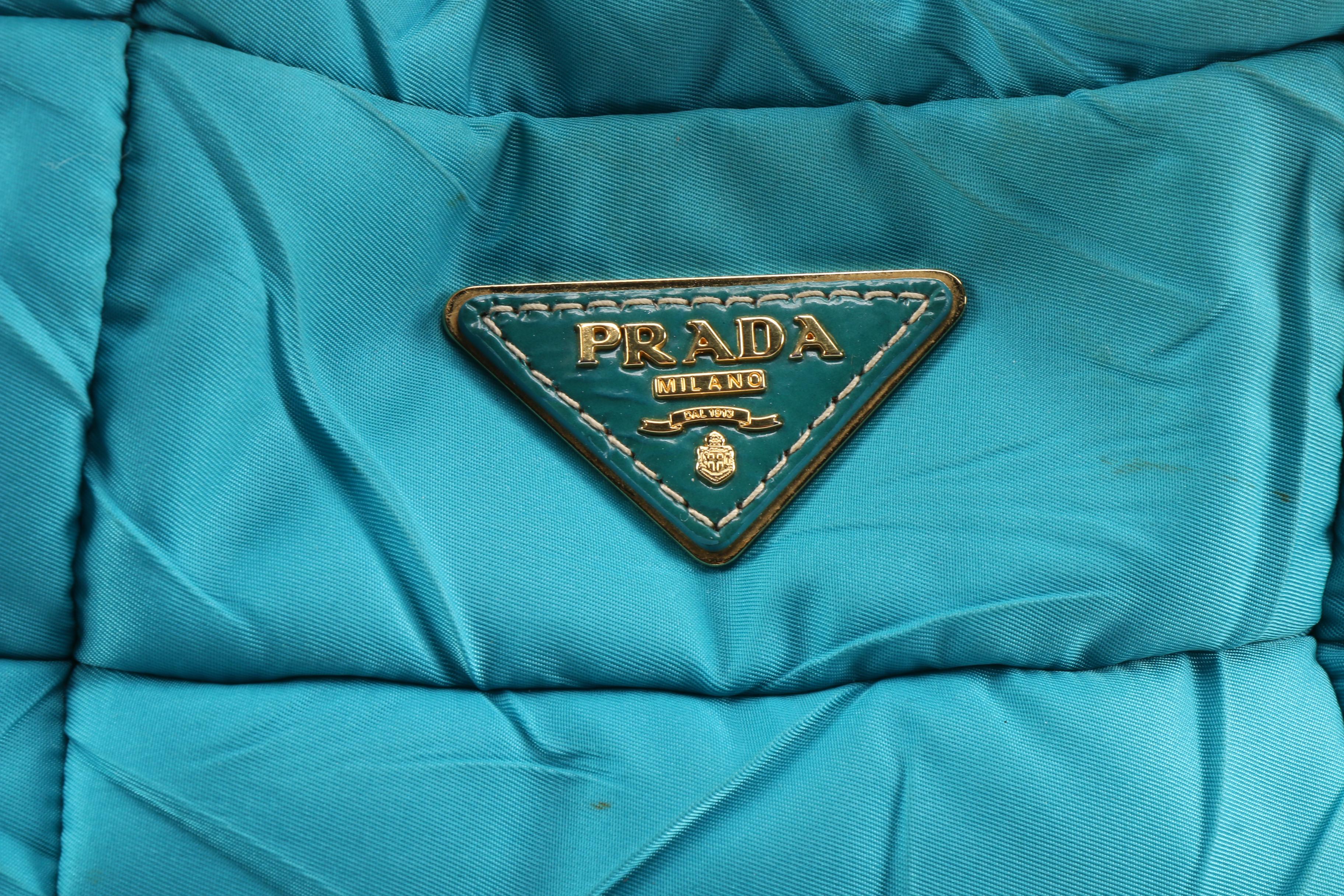 Prada Tessuto Sport Quilted Handbag in Teal Nylon and Patent Leather