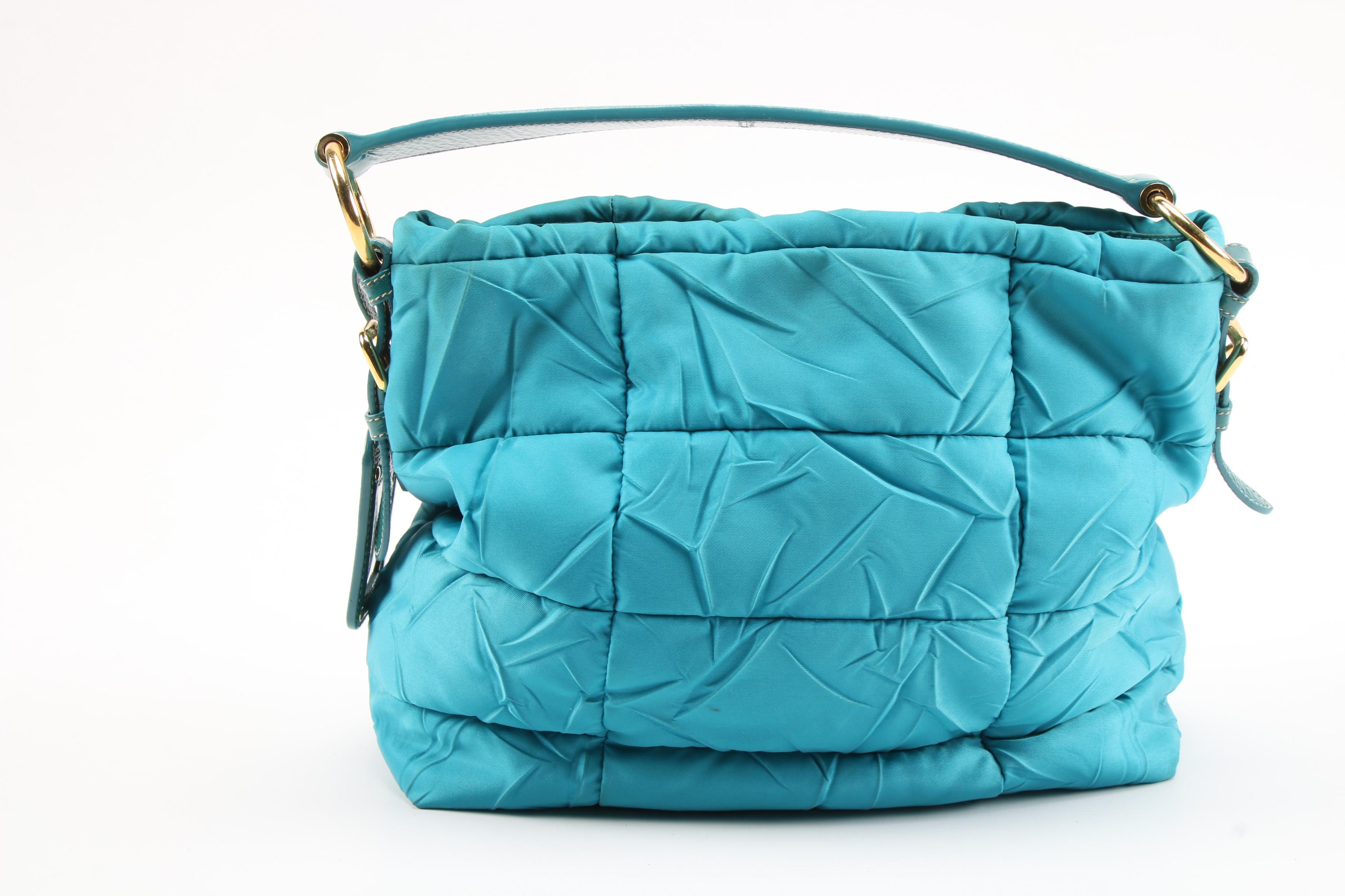 Prada Tessuto Sport Quilted Handbag in Teal Nylon and Patent Leather