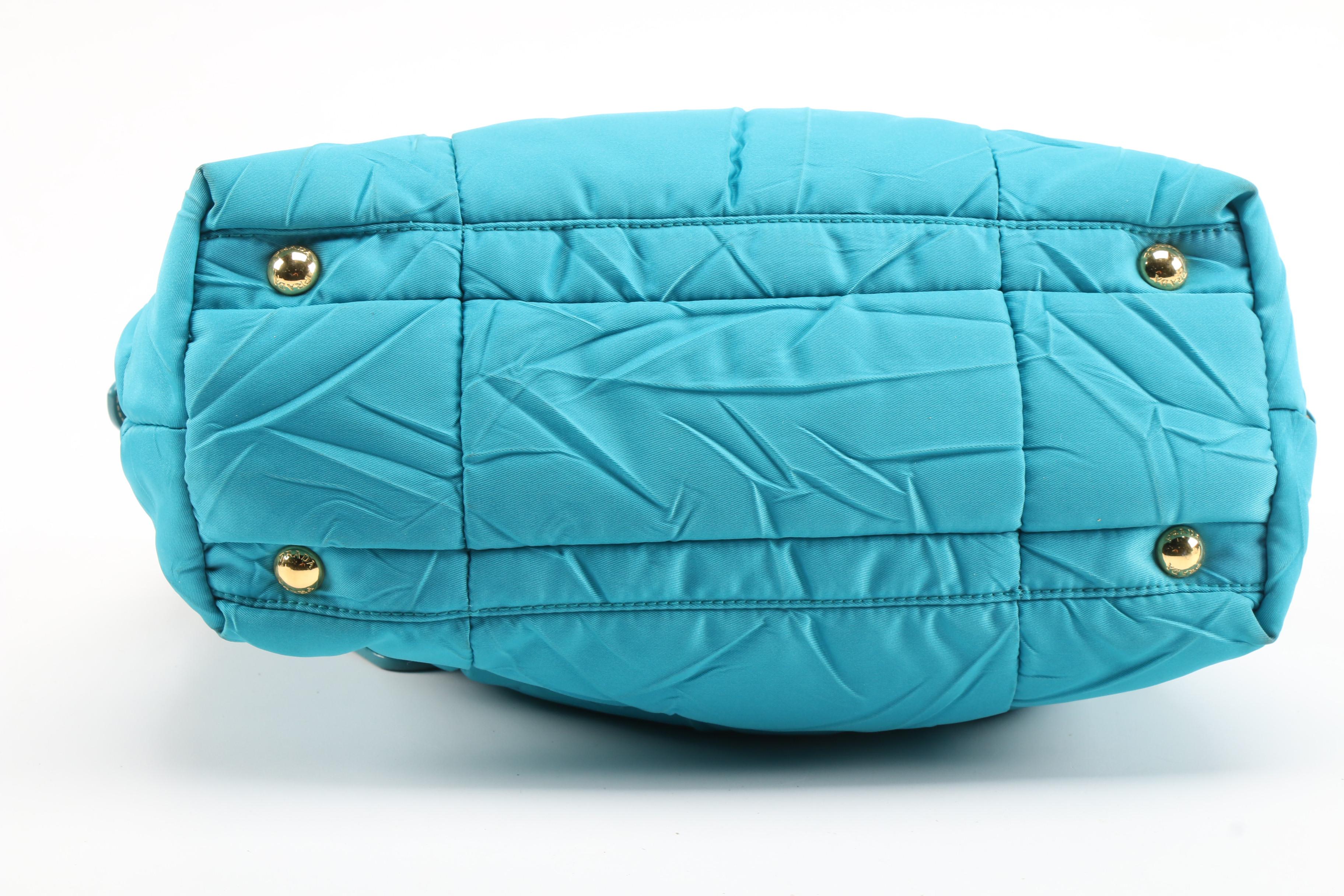 Prada Tessuto Sport Quilted Handbag in Teal Nylon and Patent Leather