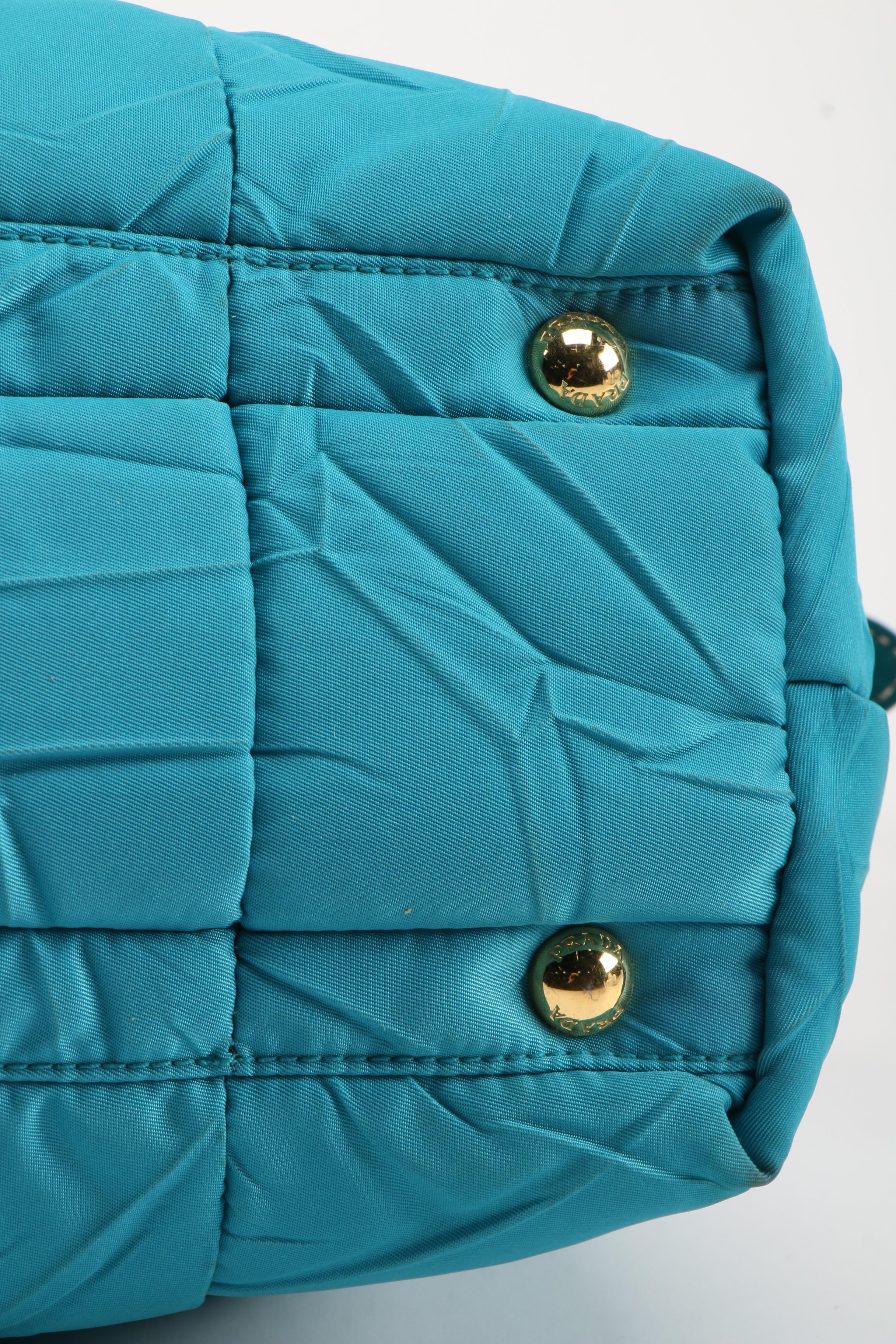 Prada Tessuto Sport Quilted Handbag in Teal Nylon and Patent Leather