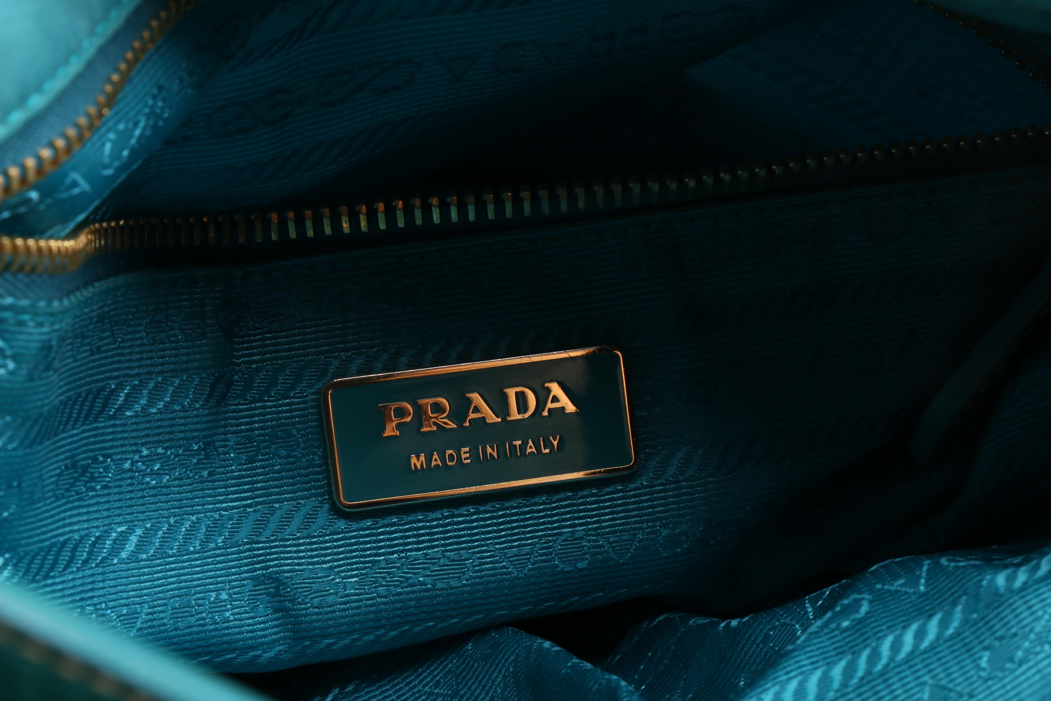 Prada Tessuto Sport Quilted Handbag in Teal Nylon and Patent Leather