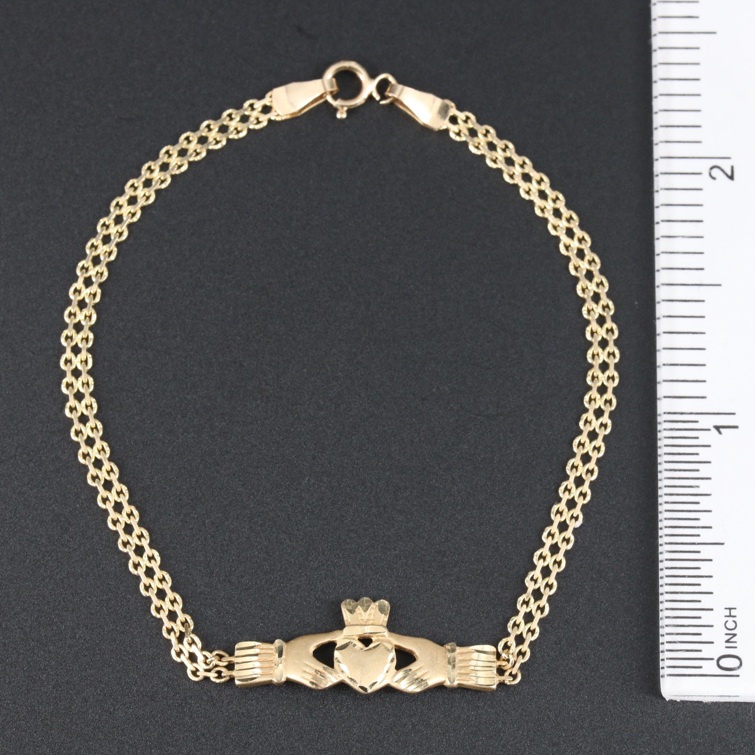 14K Yellow Gold Claddagh Bracelet