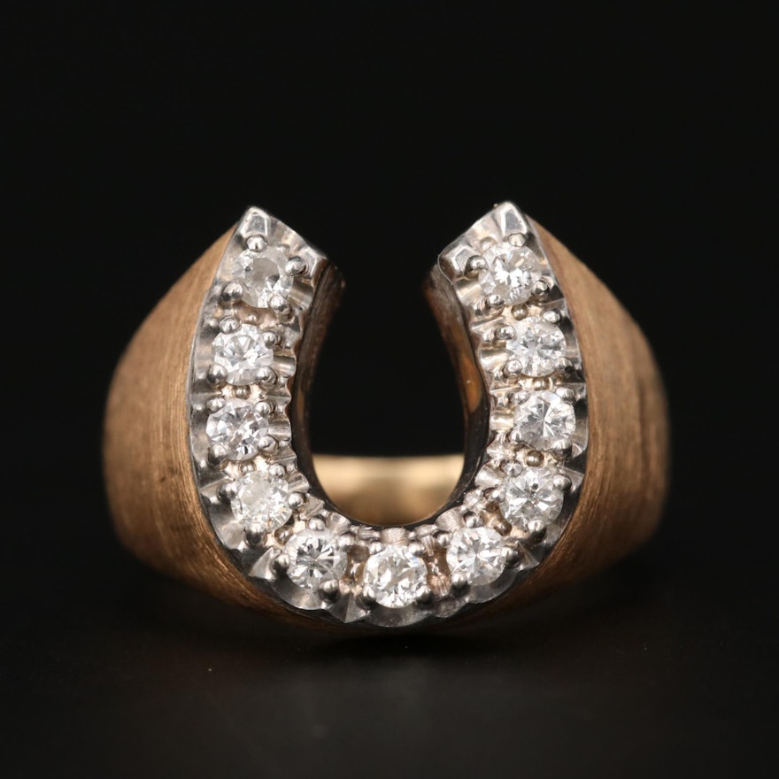 14K Yellow Gold Diamond Horseshoe Ring