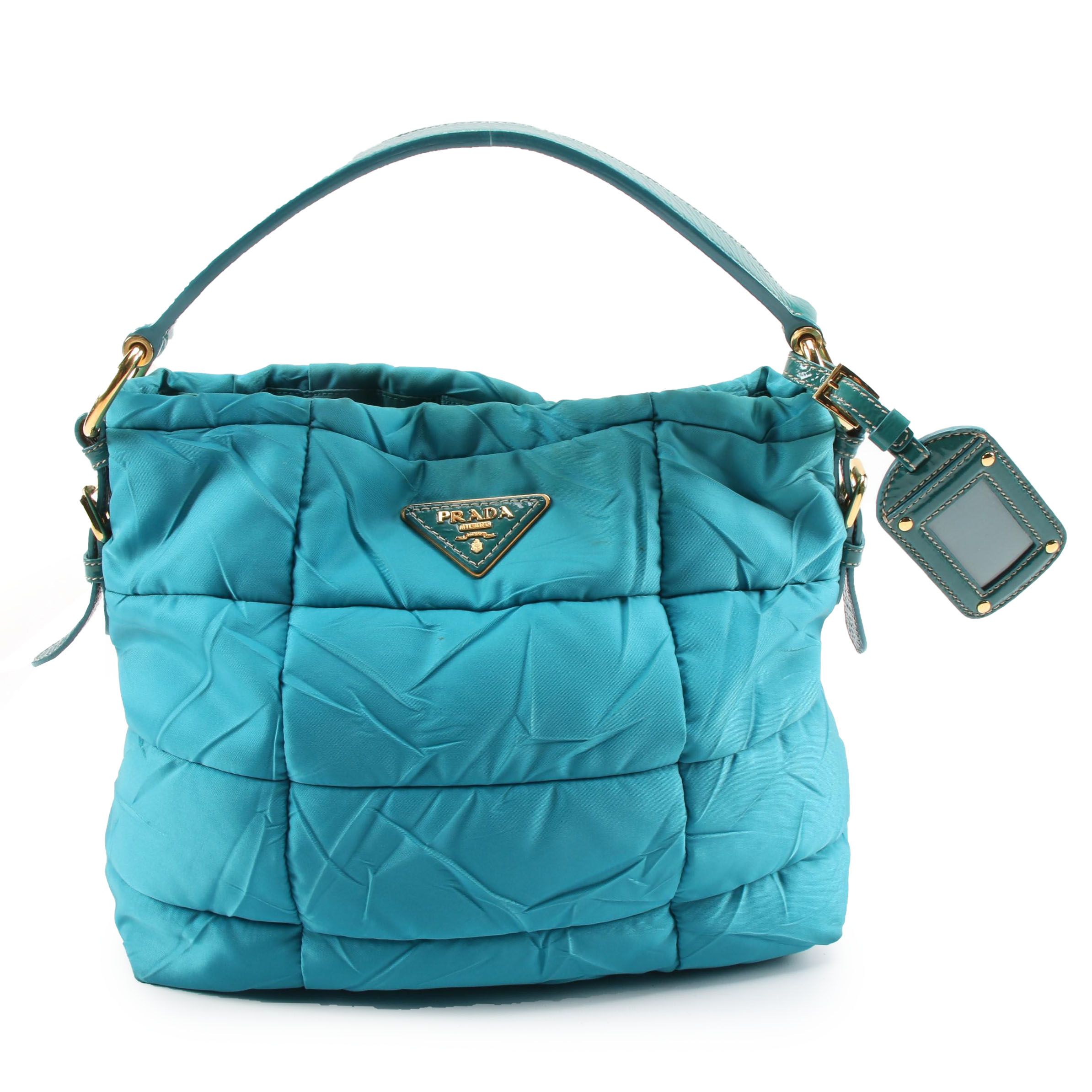 Prada Tessuto Sport Quilted Handbag in Teal Nylon and Patent Leather