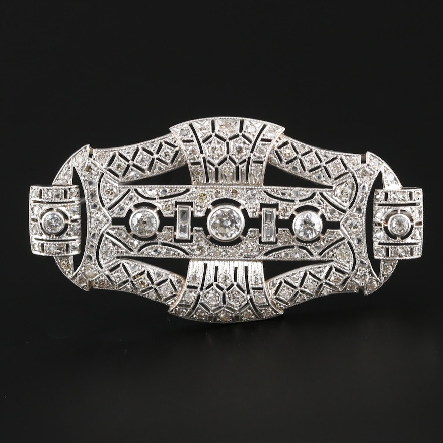 Art Deco Platinum 3.13 CTW Diamond Brooch