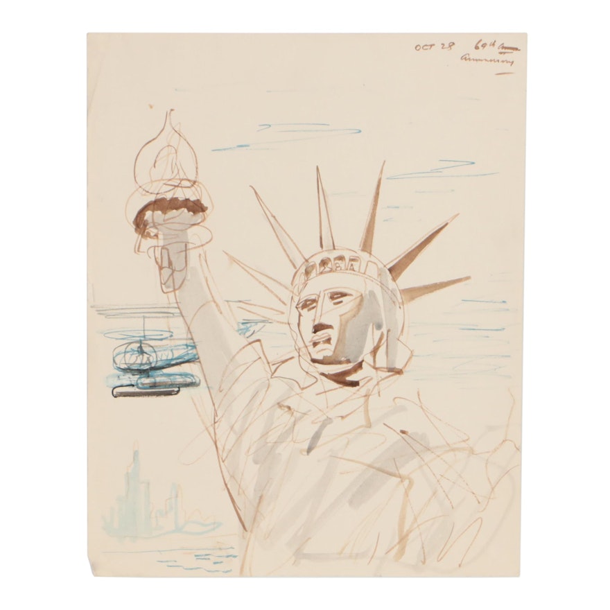Statue of Liberty Ink Drawing, circa 1955