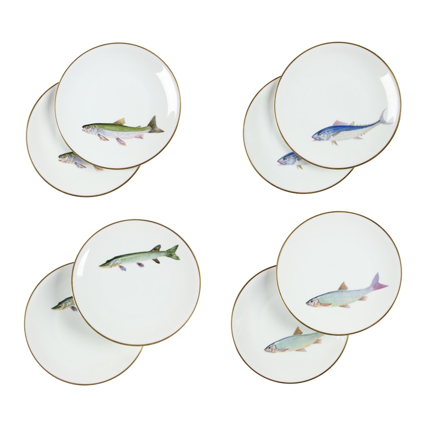 Heinrich & Co. Porcelain Dinner Plates with Fish, Early/Mid 20th Century