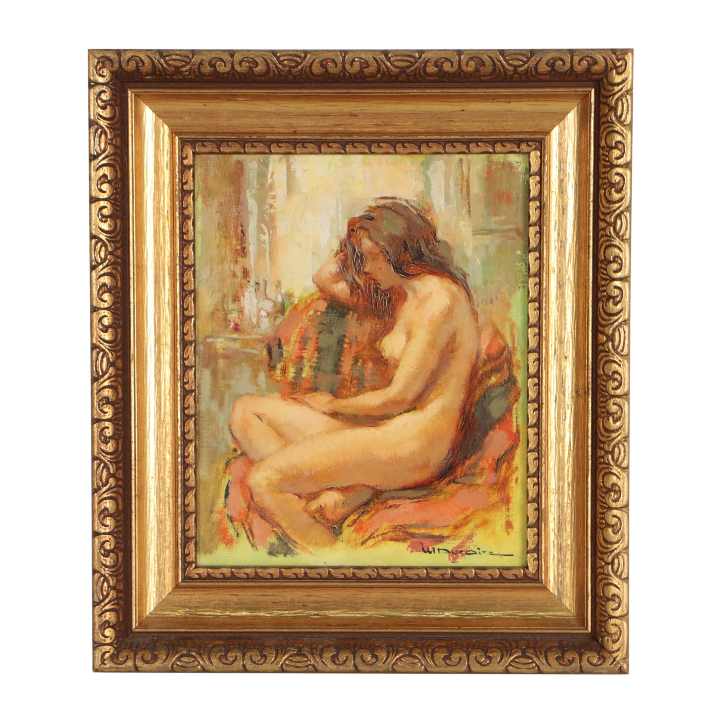 Maryse Ducaire-Rogue Seated Nude Figure Oil Painting