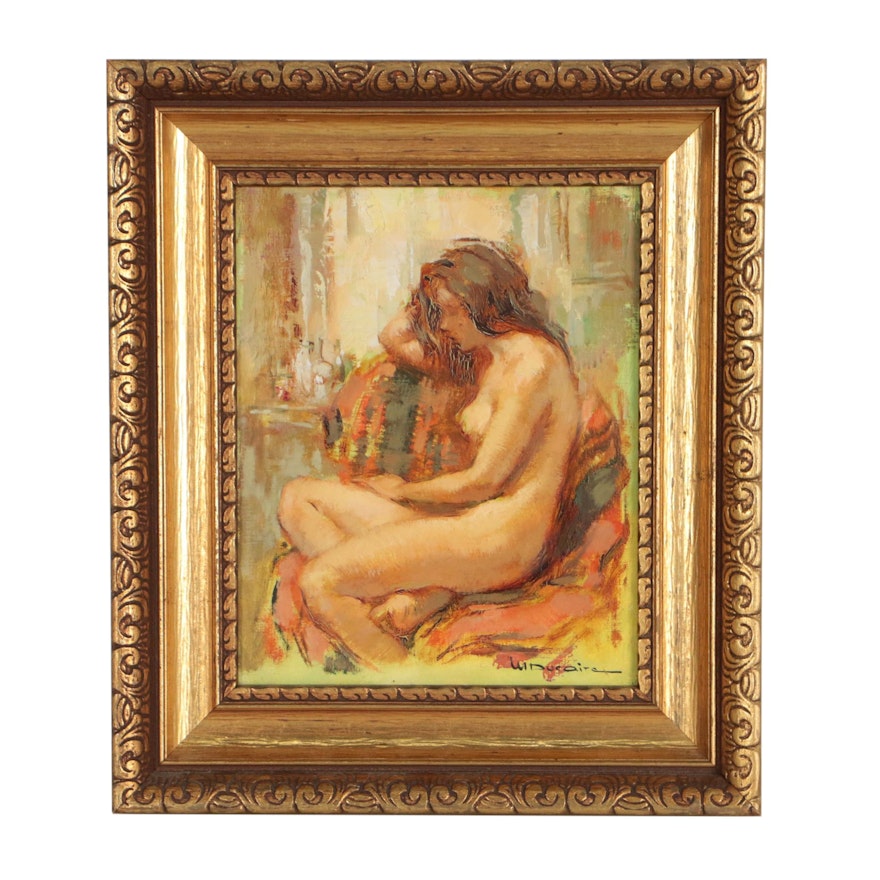 Maryse Ducaire-Rogue Seated Nude Figure Oil Painting