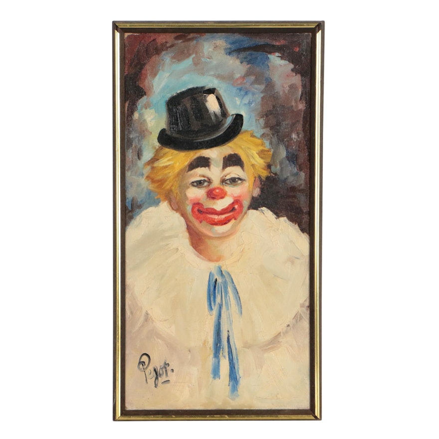 Clown Oil Painting, Mid to Late 20th Century