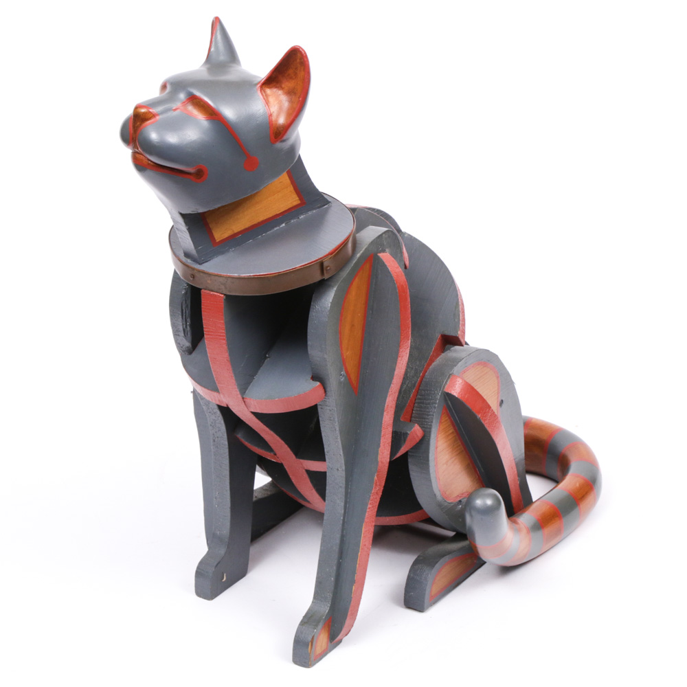 James Mellick Hand Painted Planar Wood Cat Sculpture, 1980s