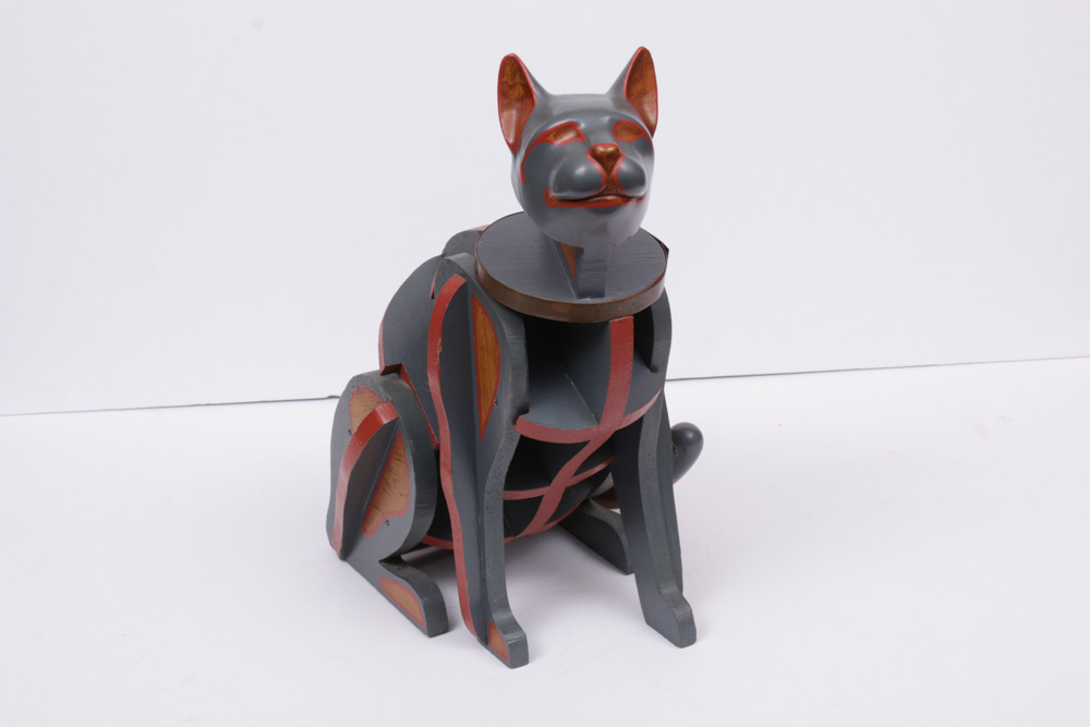 James Mellick Hand Painted Planar Wood Cat Sculpture, 1980s