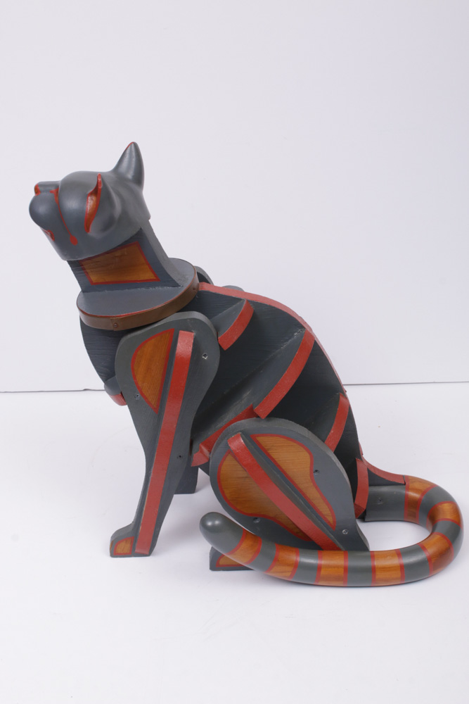 James Mellick Hand Painted Planar Wood Cat Sculpture, 1980s