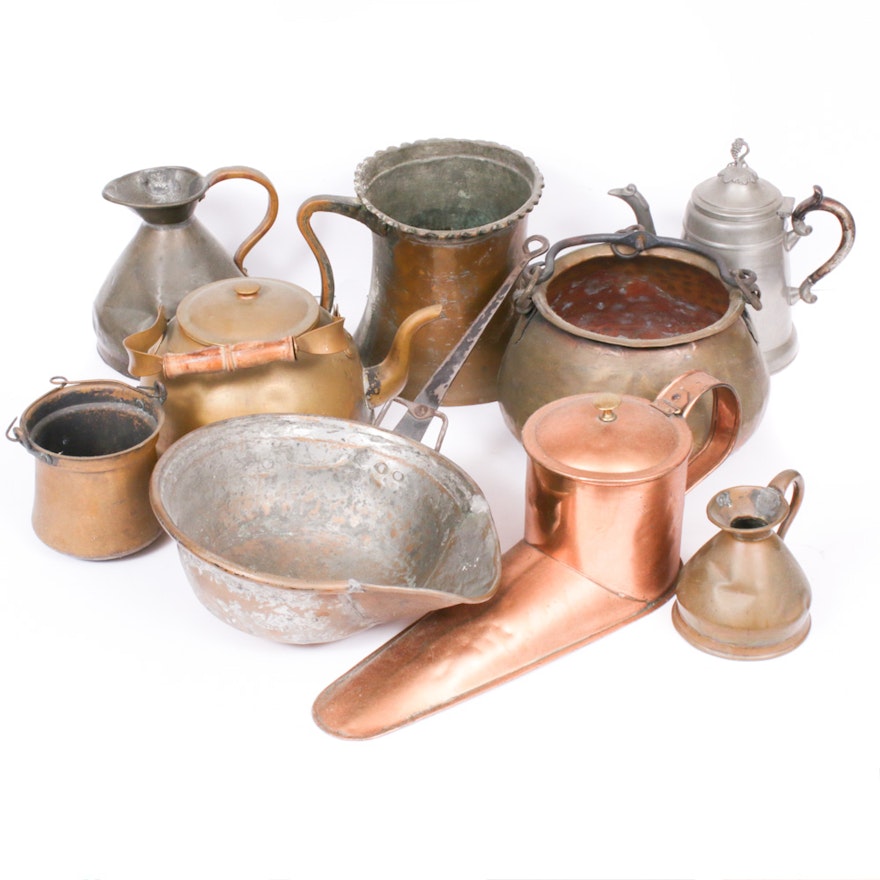 Copper, Copper Wash, Brass and Other Primitive Style Cookware