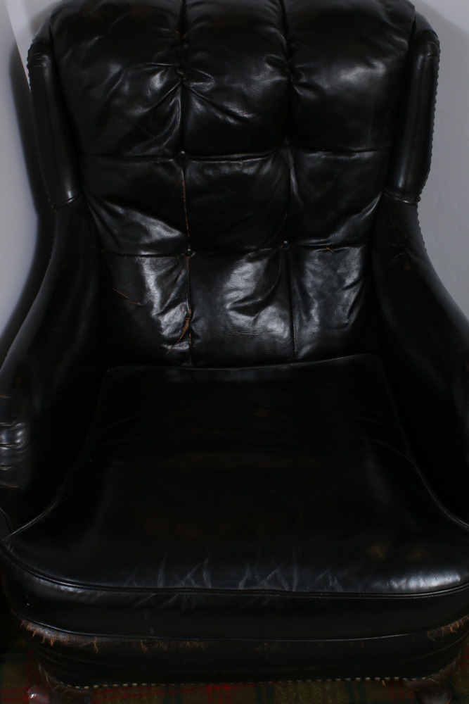 Jamestown-Royal, Leather Tufted Back Armchair and Ottoman, Mid-20th Century