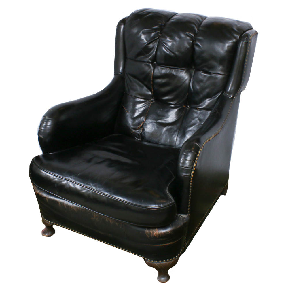 Jamestown-Royal, Leather Tufted Back Armchair and Ottoman, Mid-20th Century